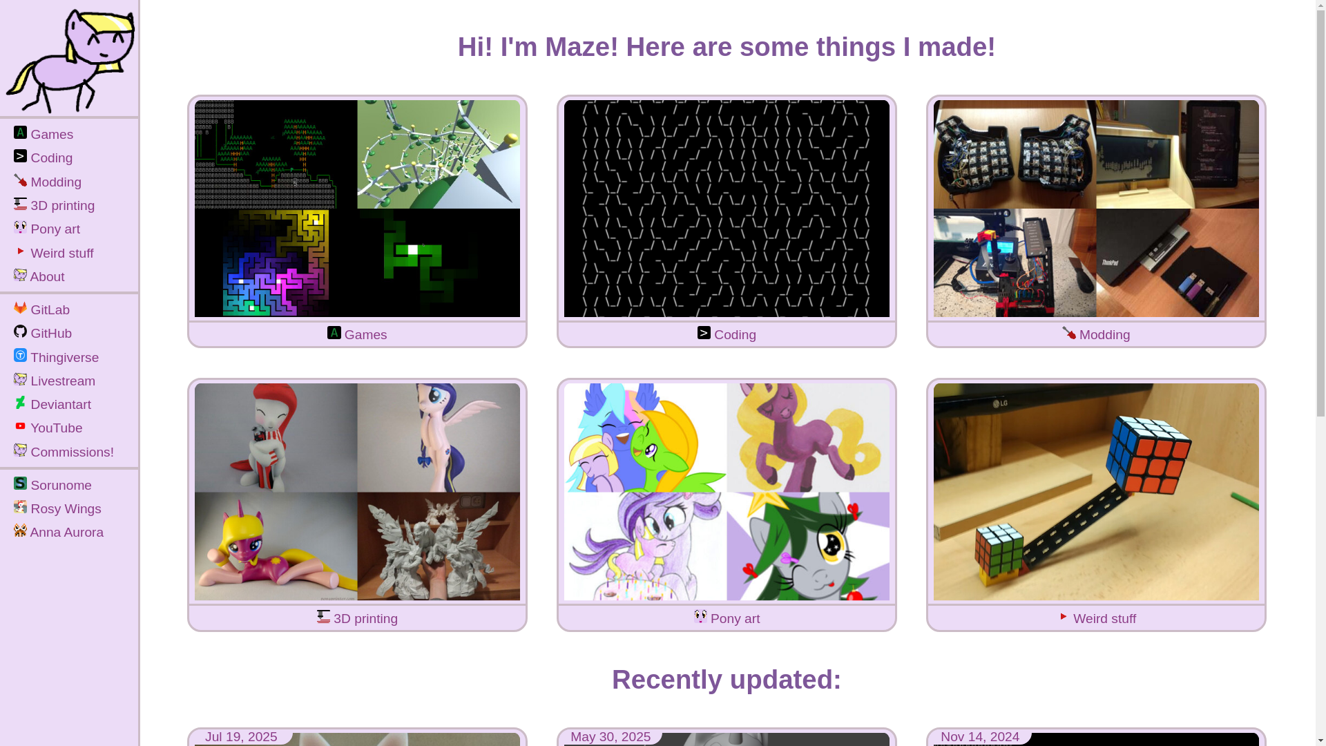 website screenshot of https://mazie.rocks/