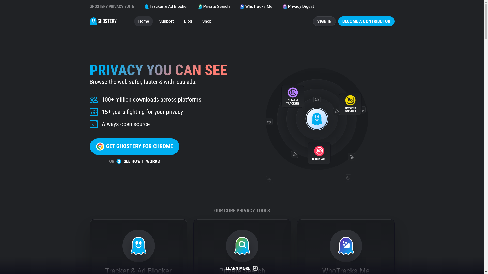 website screenshot of https://ghostery.com
