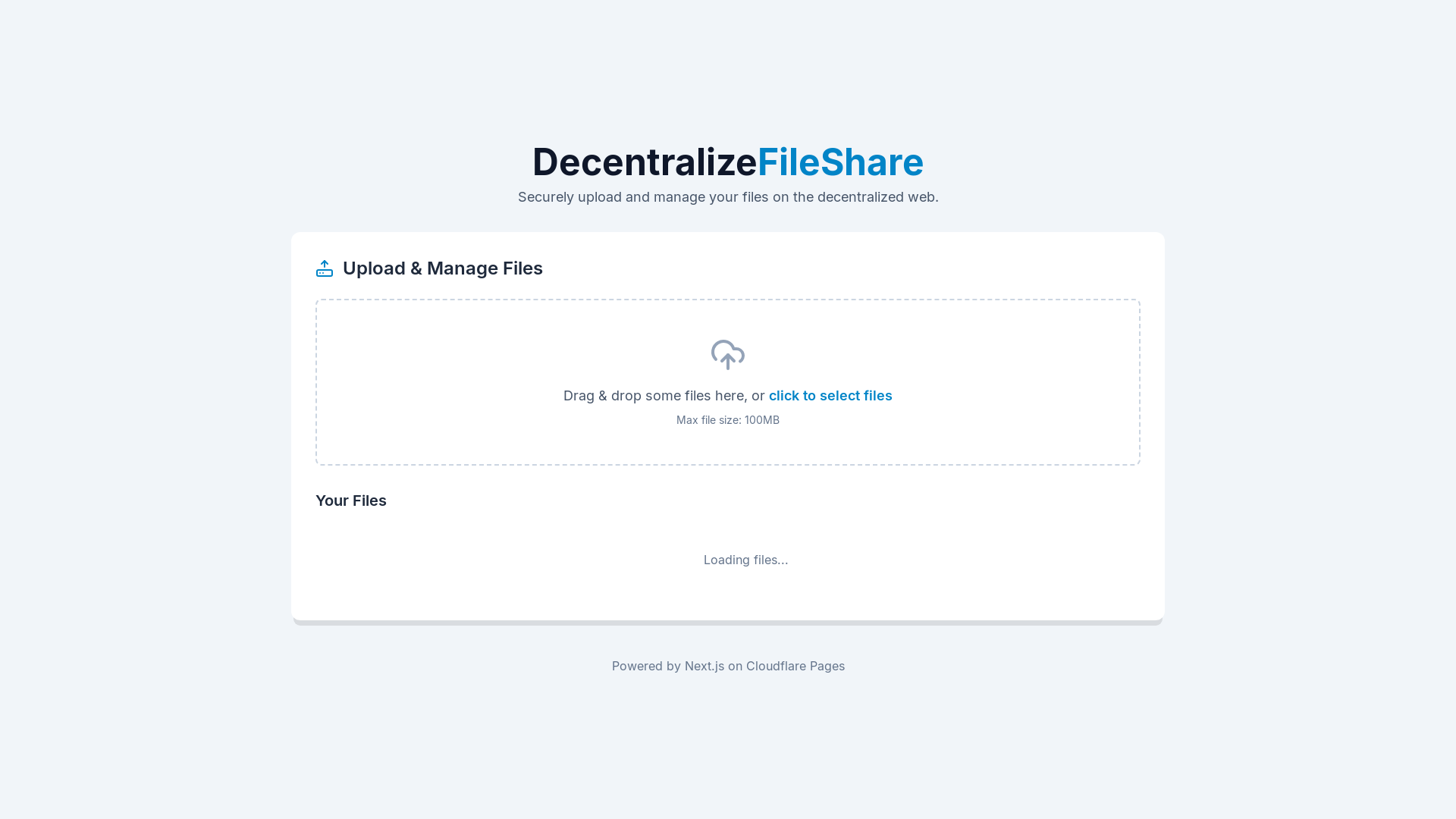 website screenshot of https://decentralized-file-share-v2.pages.dev/