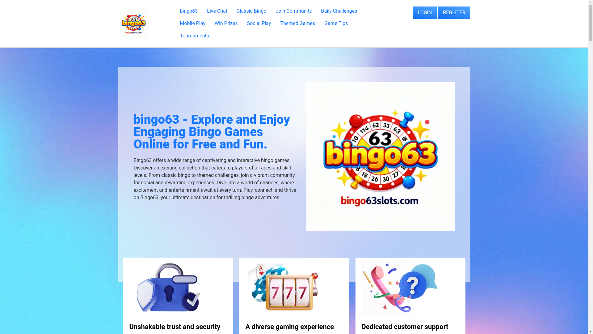 website screenshot of https://bingo63slots.com/