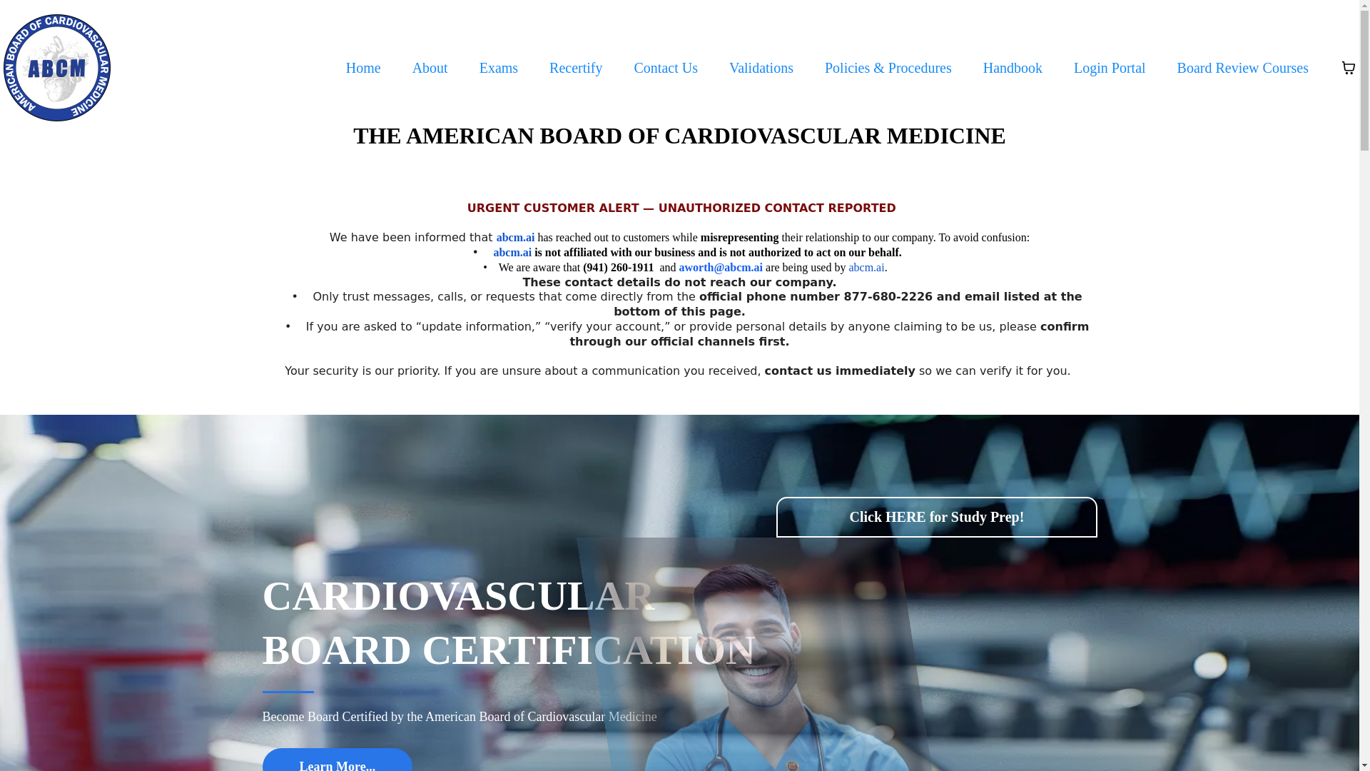 website screenshot of https://abcmcertification.net/