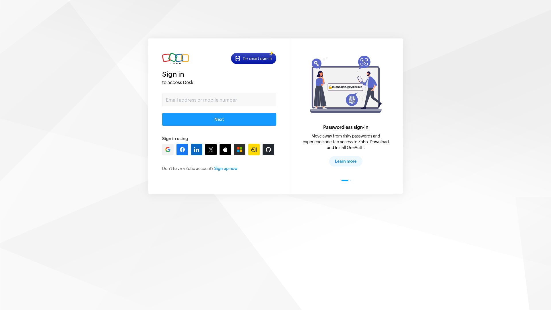 website screenshot of https://accounts.zoho.eu/signin?servicename=ZohoSupport