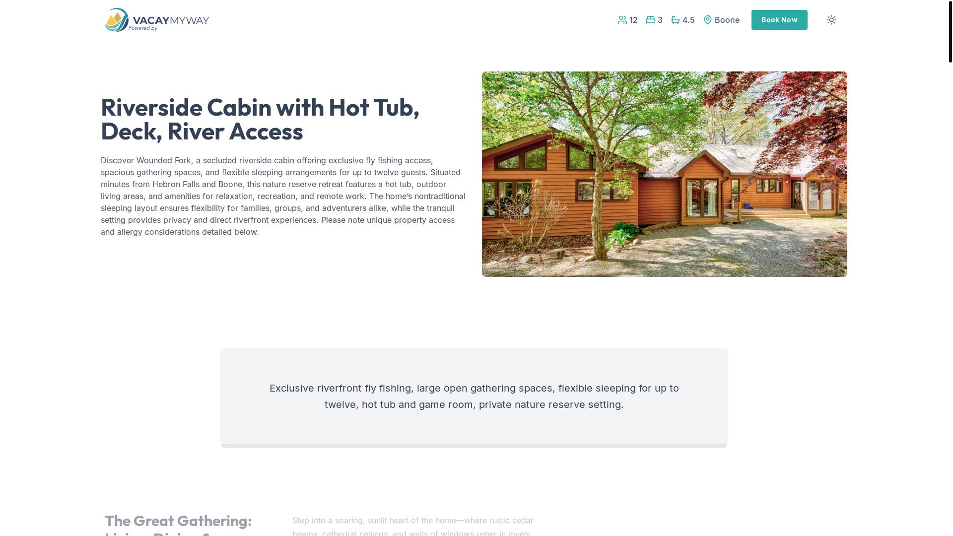 website screenshot of https://hushfalls.vacations/