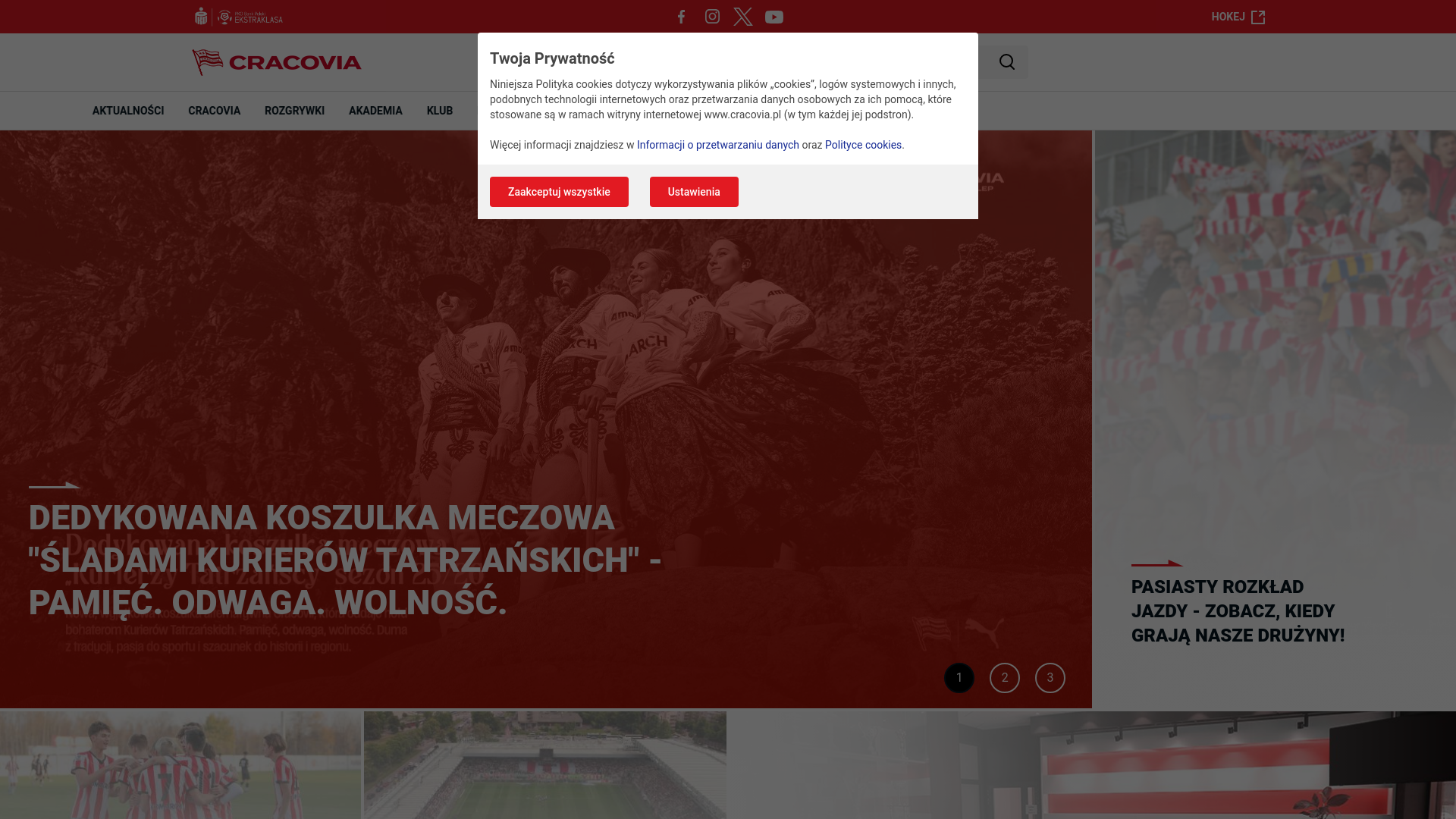 website screenshot of https://cracovia.pl/