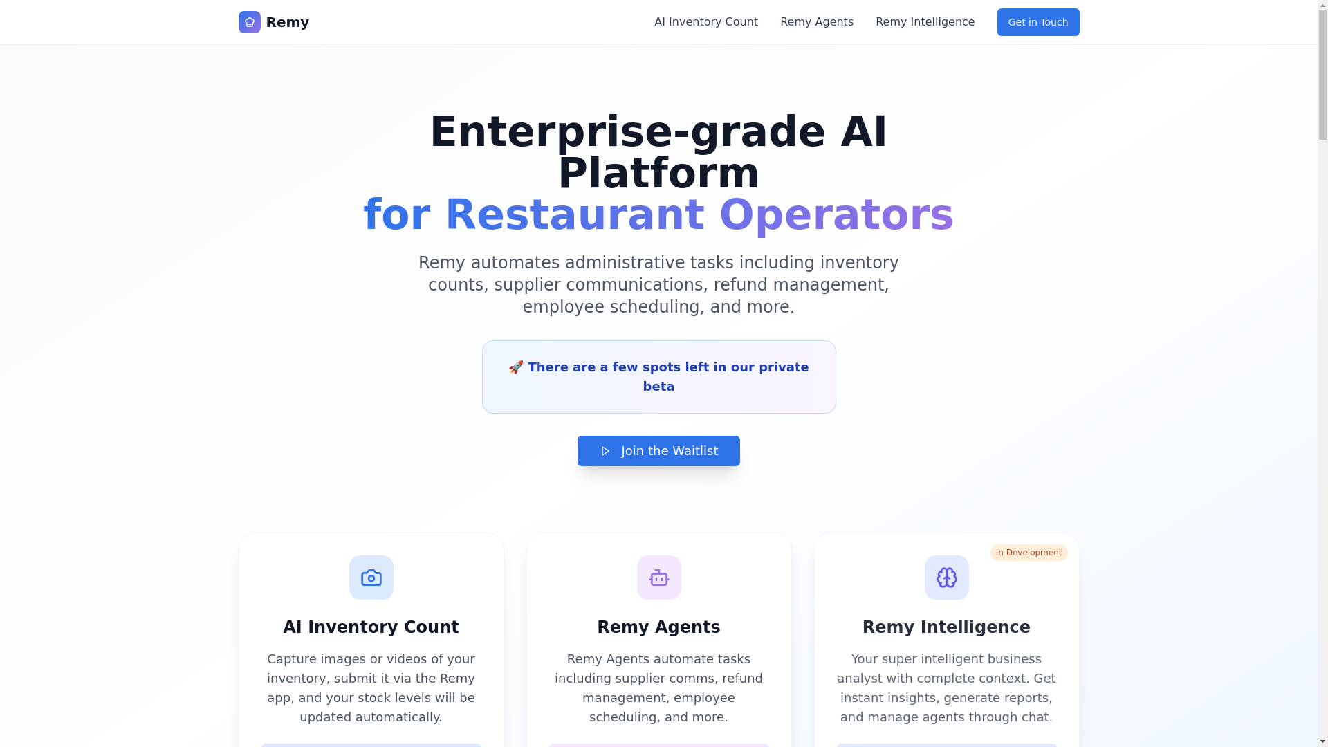 website screenshot of https://remyrestaurants.co/