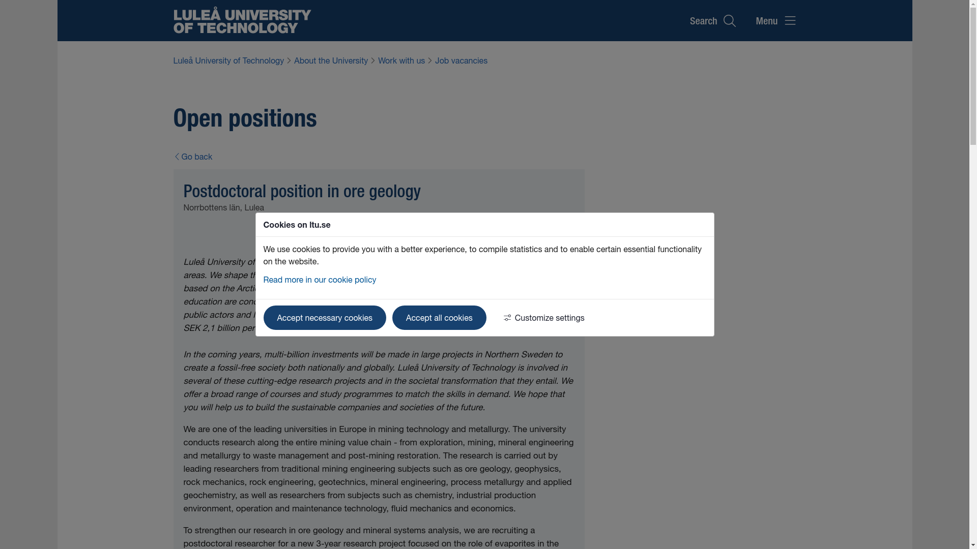 website screenshot of https://www.ltu.se/en/about-the-university/work-with-us/job-vacancies?l=en&rmjob=9683#item-9683