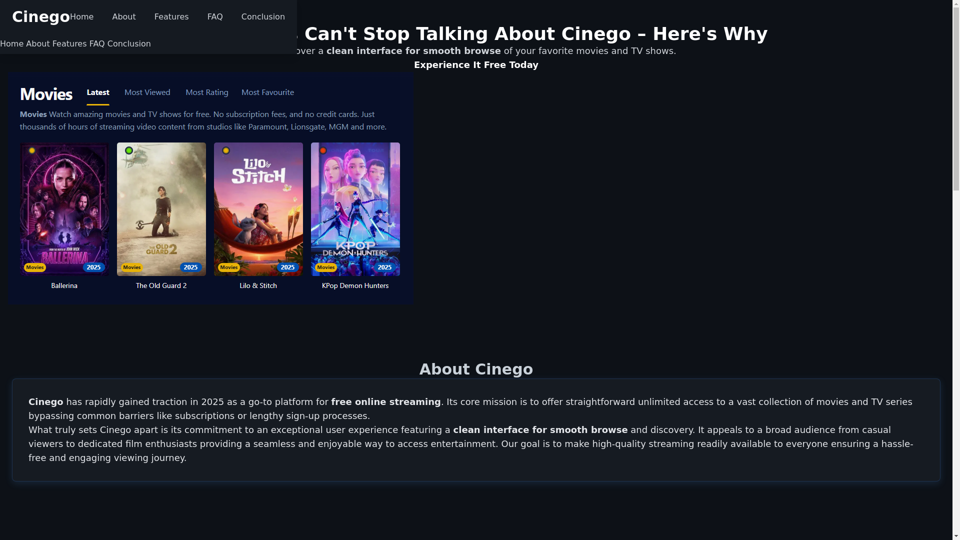 website screenshot of https://cinego-4bin.pages.dev/