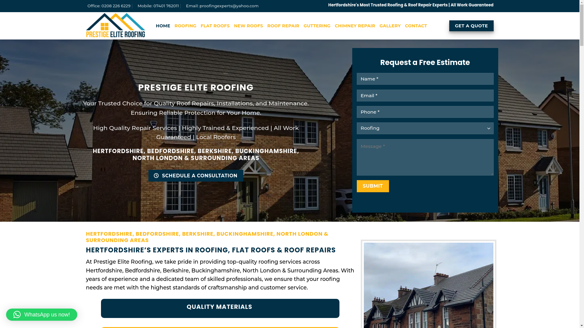 website screenshot of https://prestigeeliteroofing.co.uk/