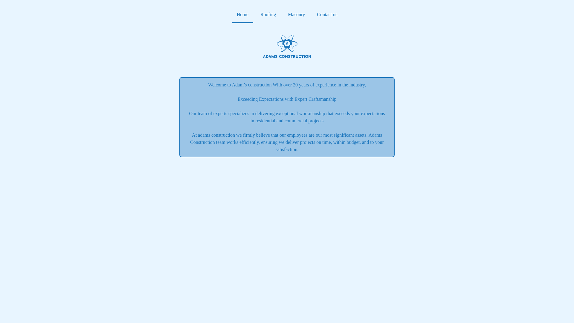 website screenshot of https://adamscontruction.com/