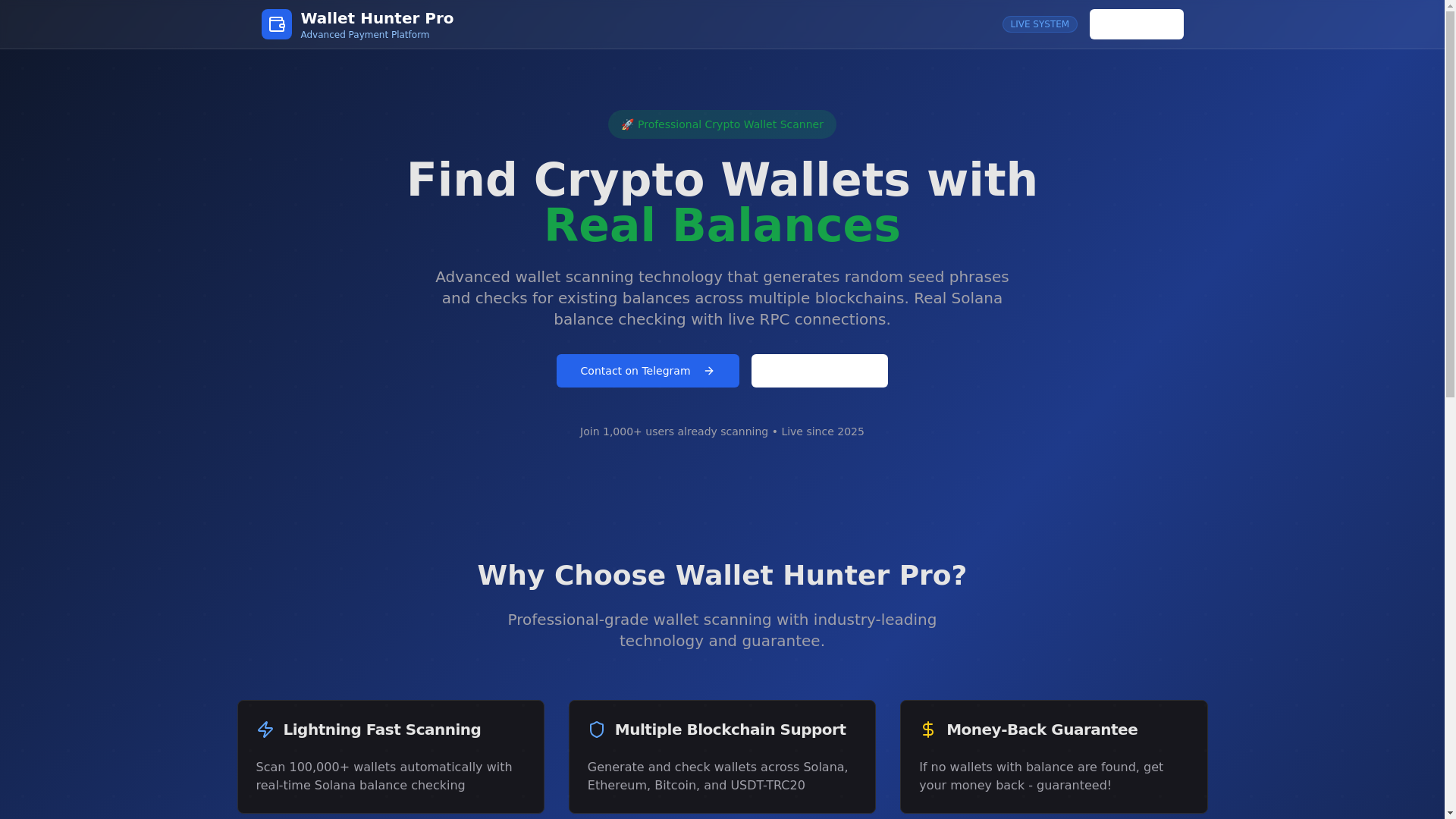 website screenshot of https://wallethunterai.online/