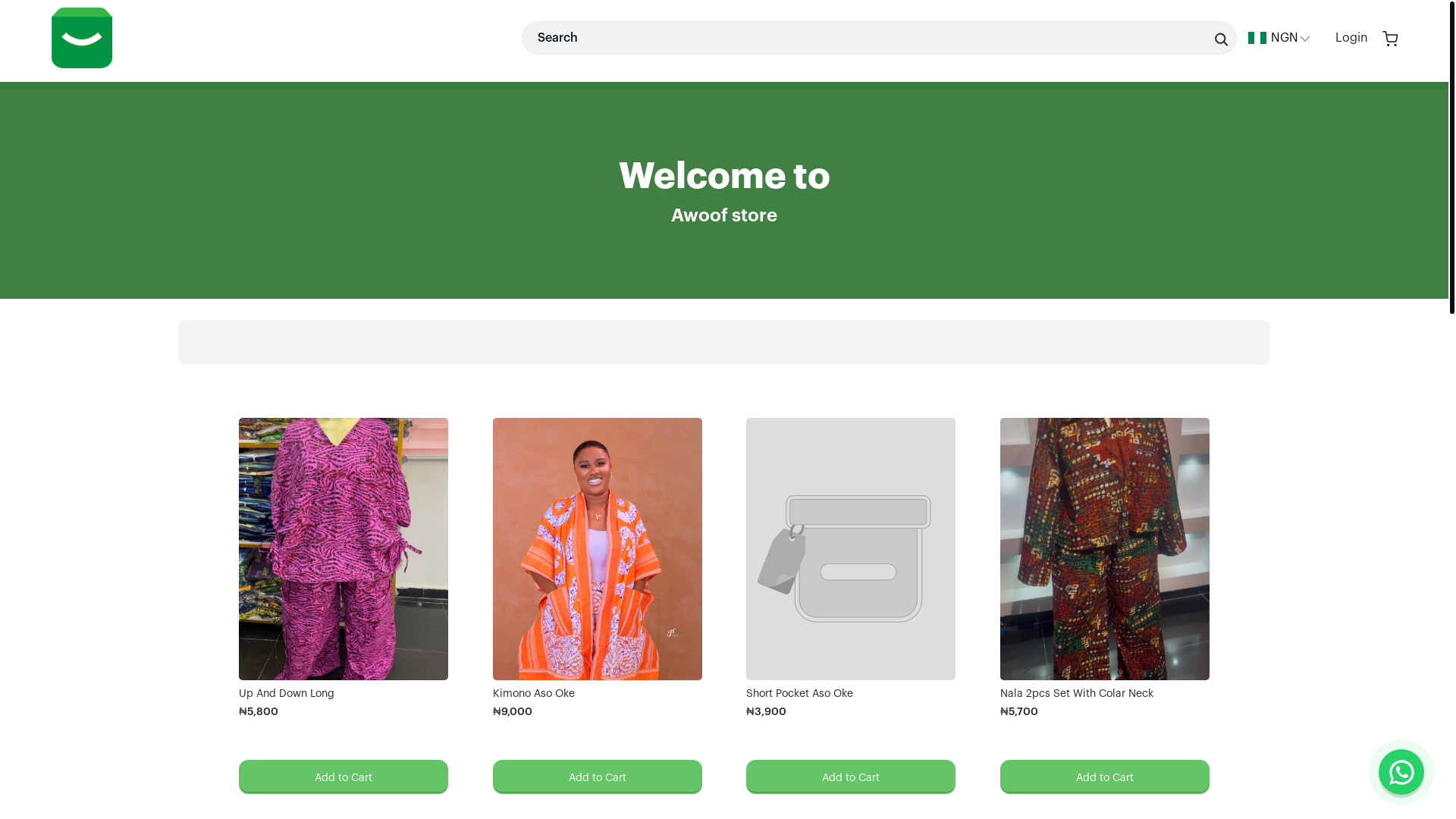 website screenshot of https://awoofstore.ng/