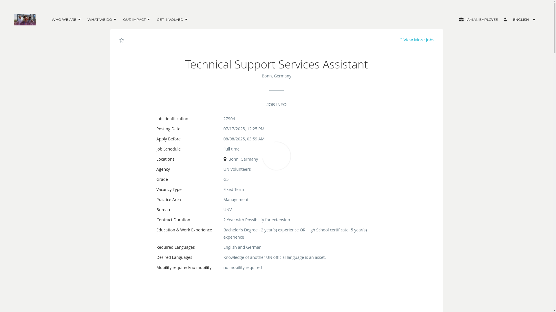 website screenshot of https://estm.fa.em2.oraclecloud.com/hcmUI/CandidateExperience/en/sites/CX_1/job/27904