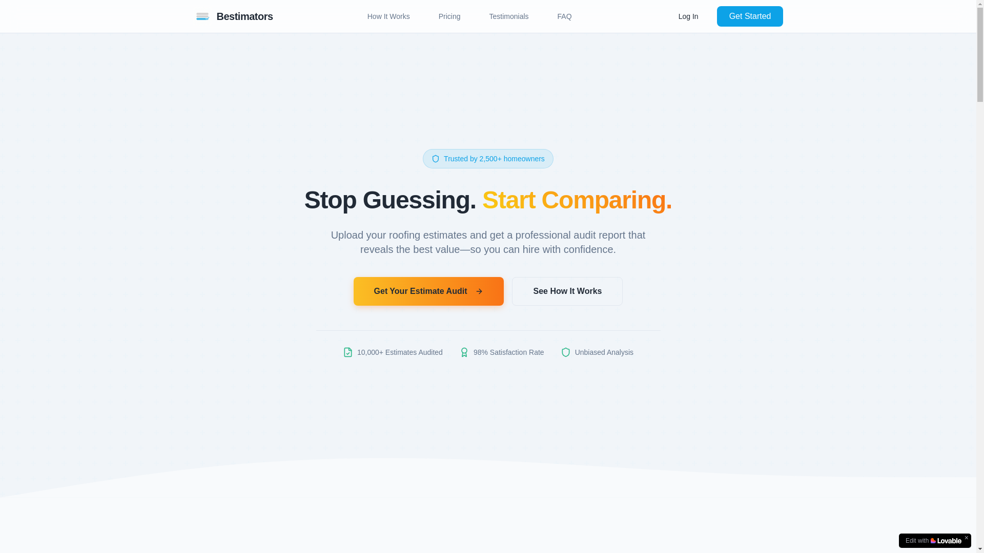 website screenshot of https://bestimators.com/