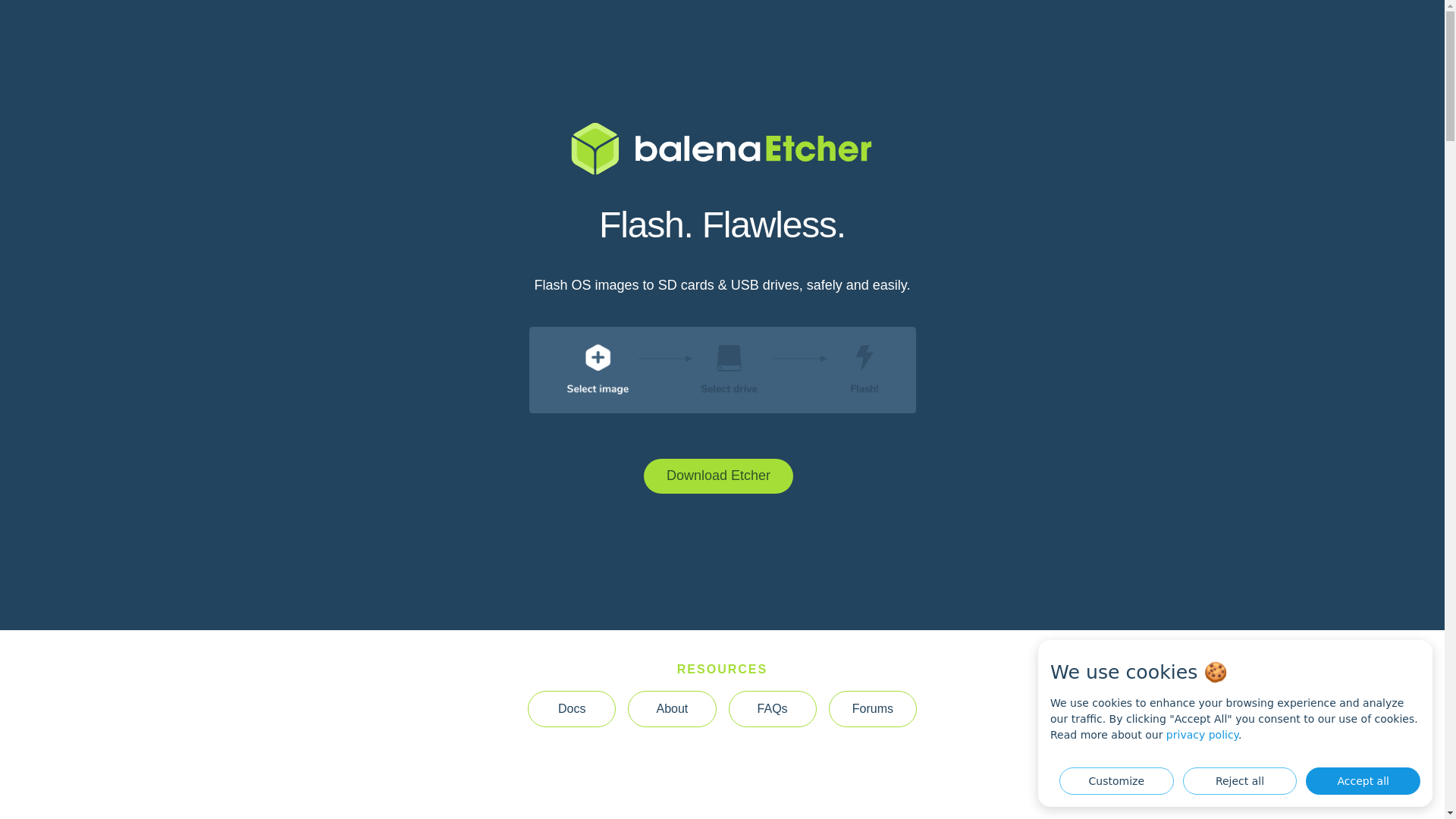 website screenshot of https://etcher.balena.io/