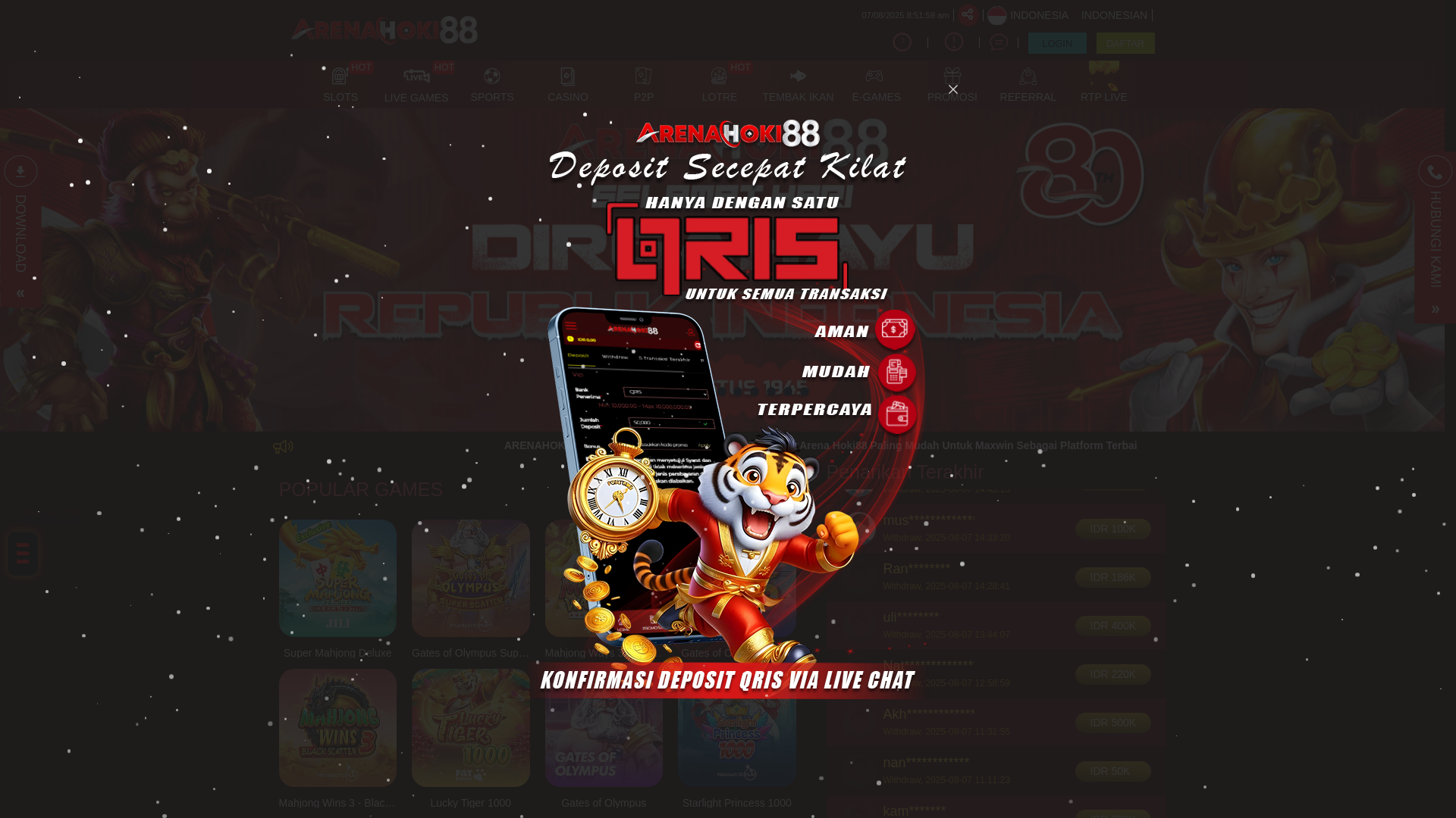 website screenshot of https://arenahoki88j.info/