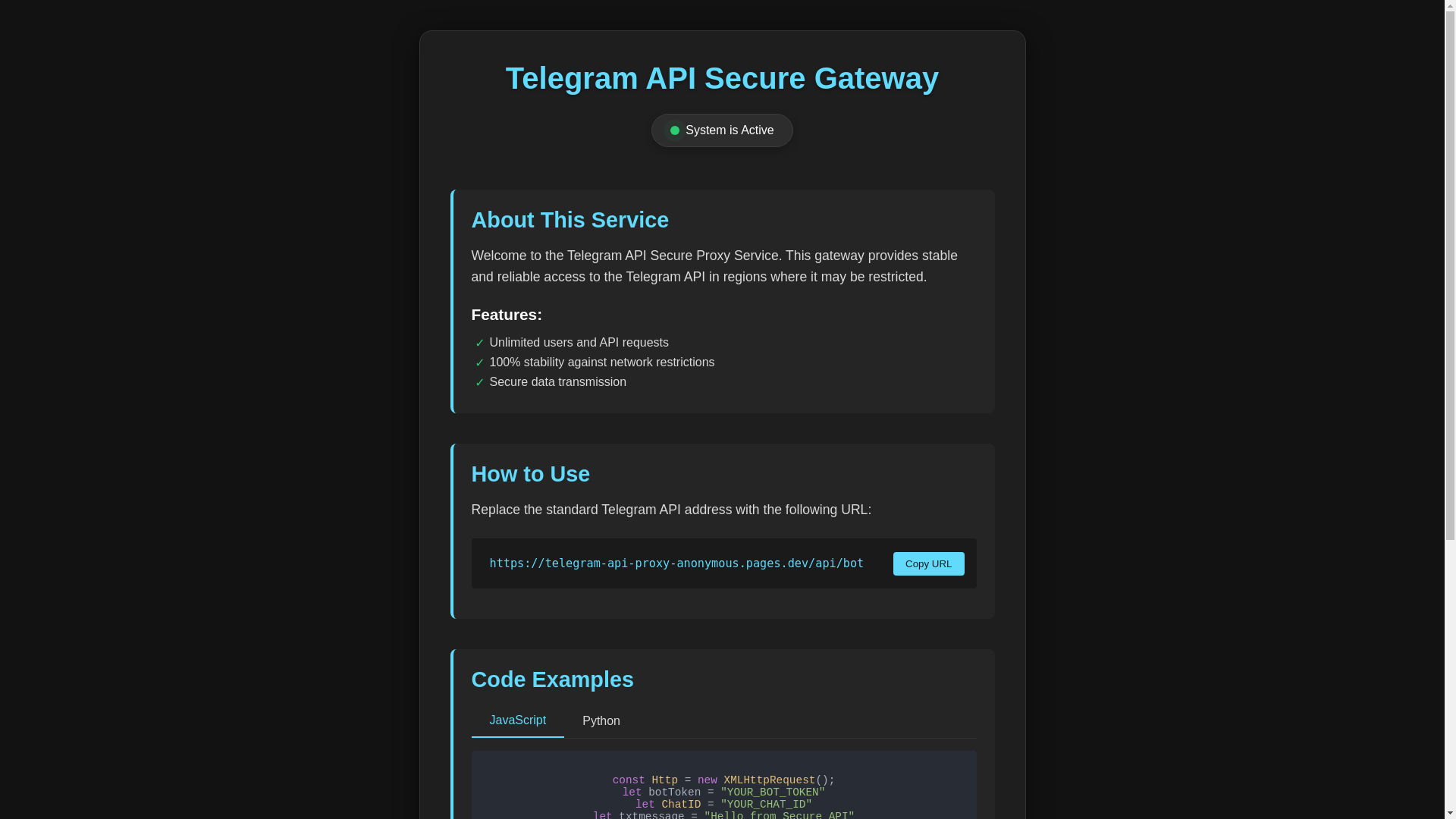 website screenshot of https://telegram-api-proxy-9vo.pages.dev/