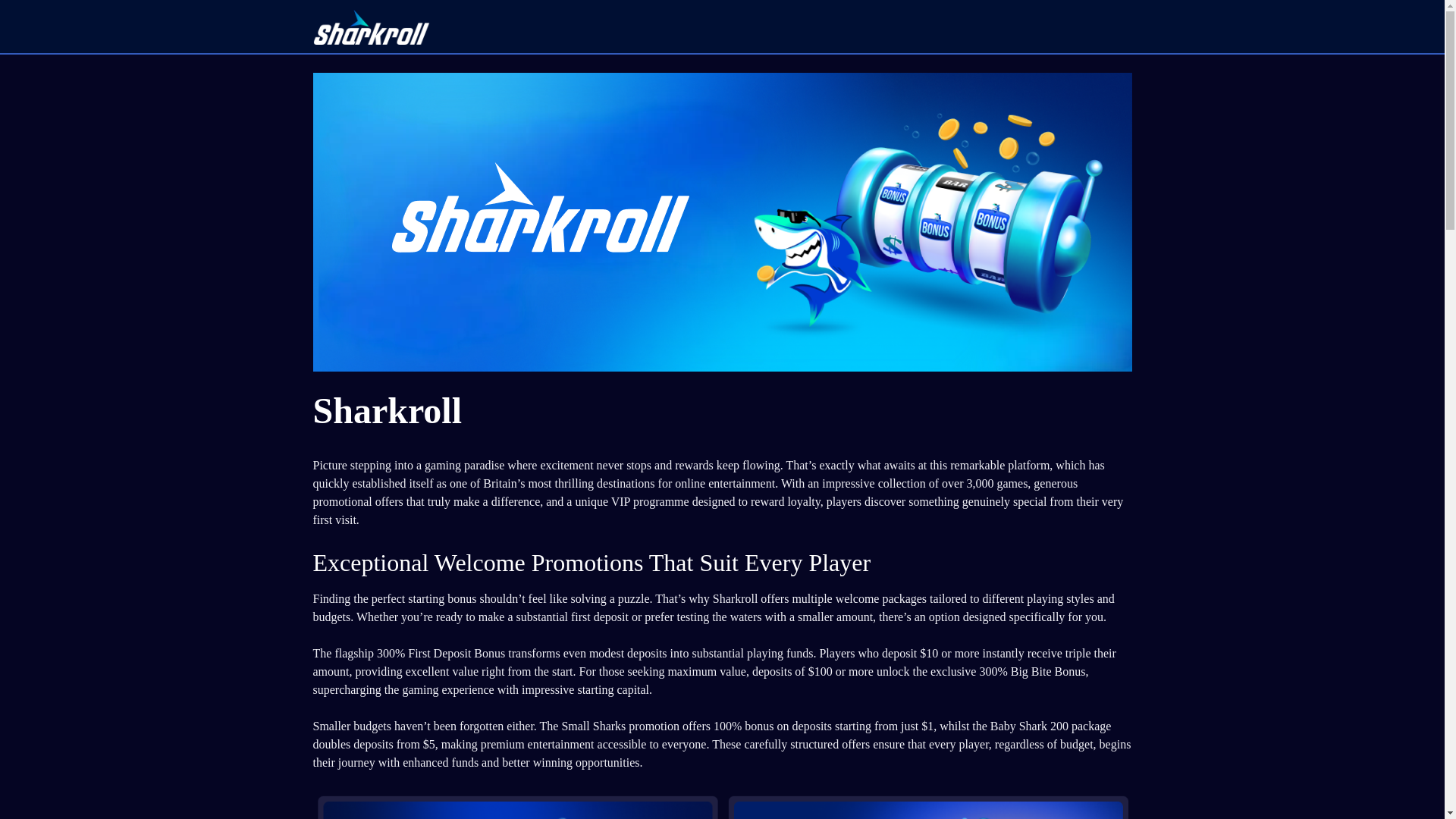 website screenshot of https://sharkrollcasino.uk/