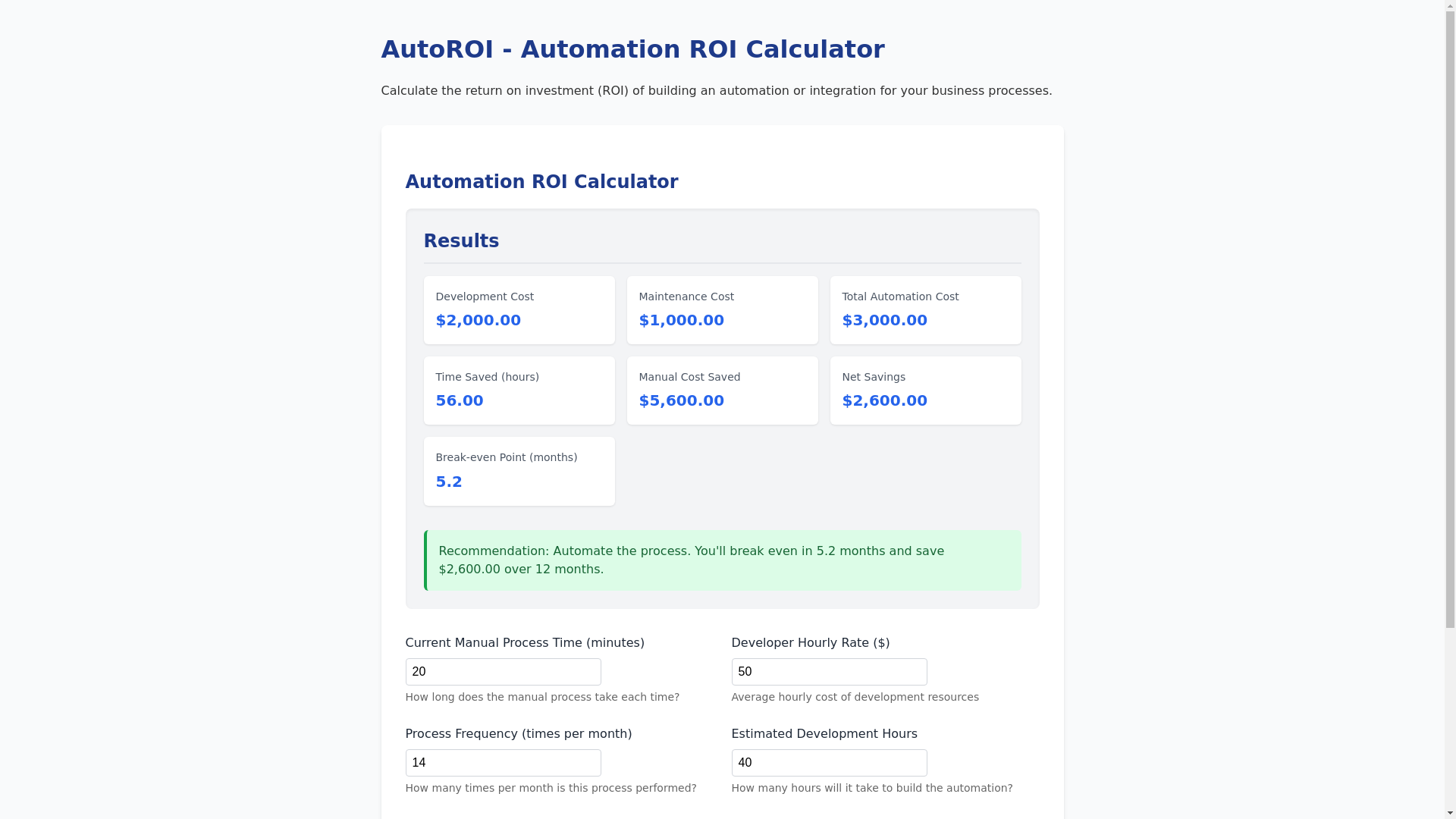 website screenshot of https://automation-roi-calculator.pages.dev/