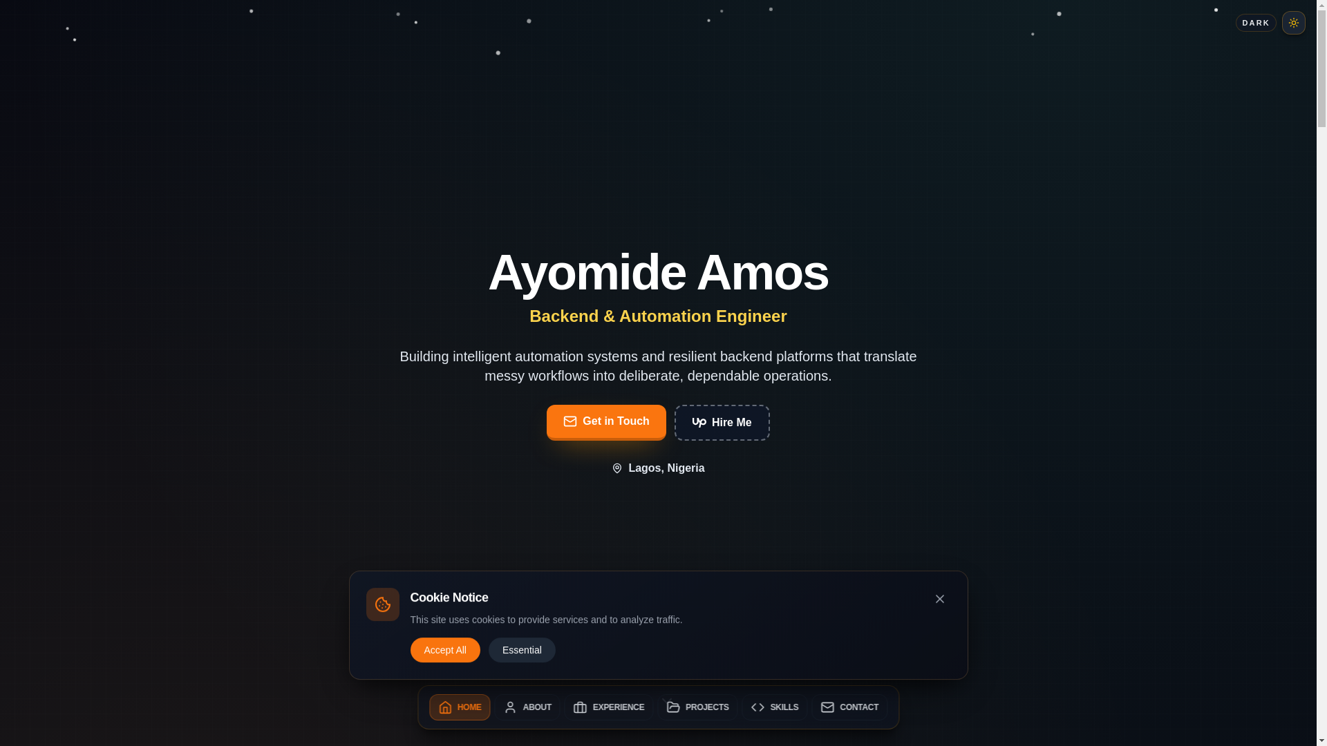 website screenshot of https://amosayomide.tech/