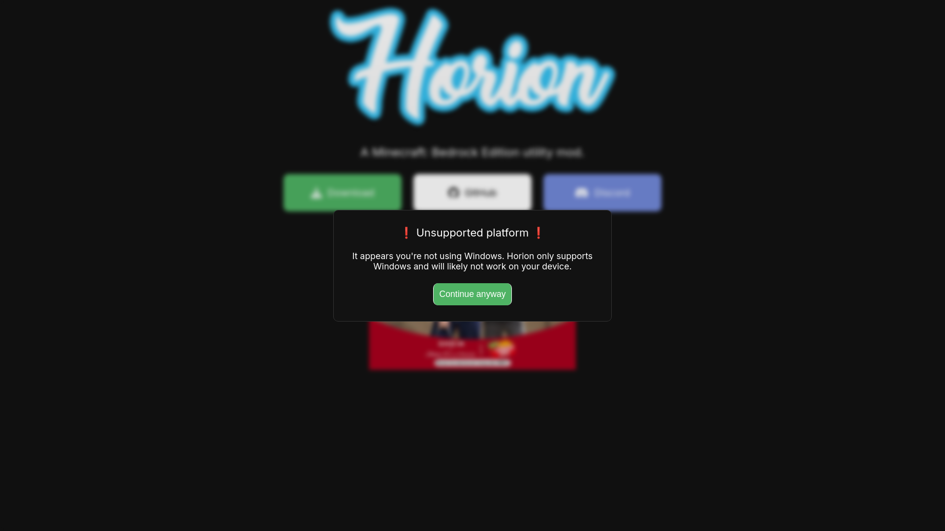 website screenshot of https://horion.download/