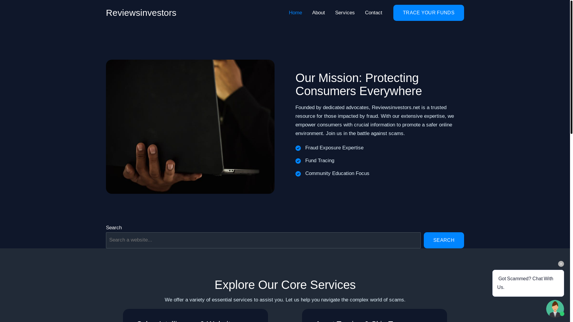 website screenshot of https://traceyourfunds.net/