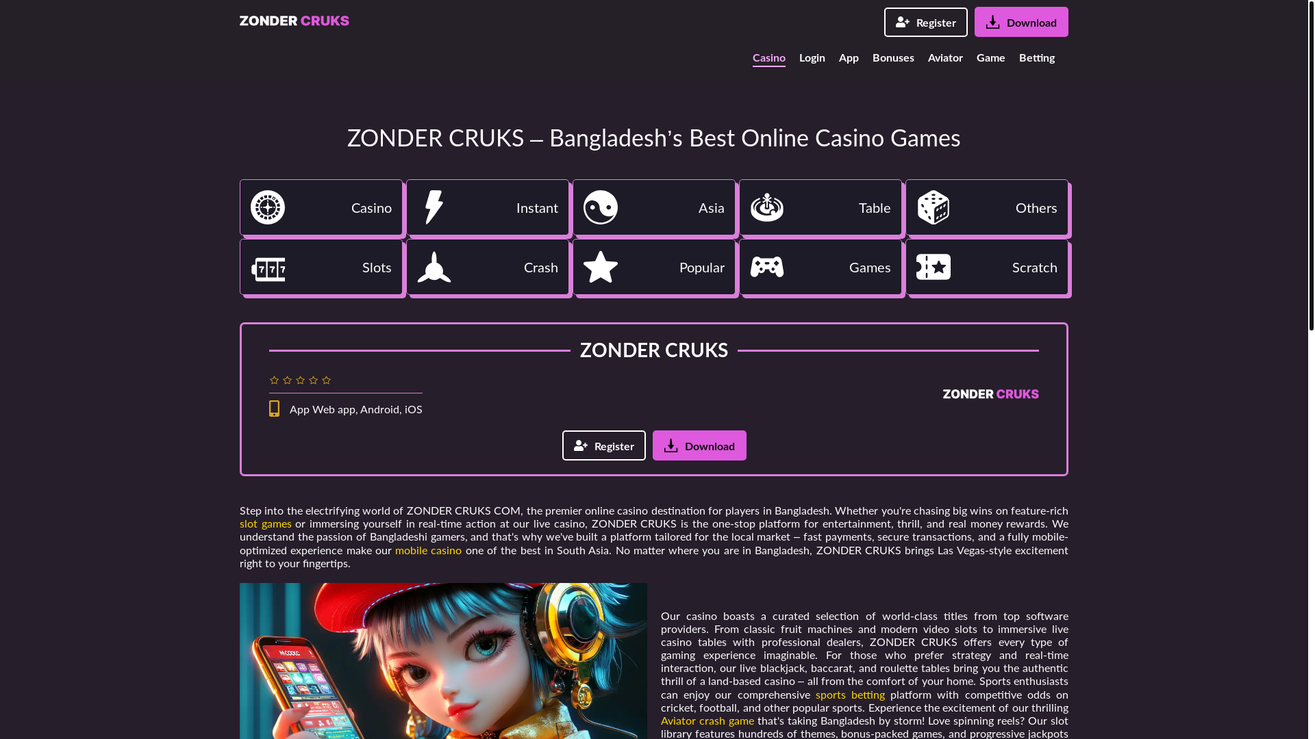 website screenshot of https://zondercrukscasino.net/
