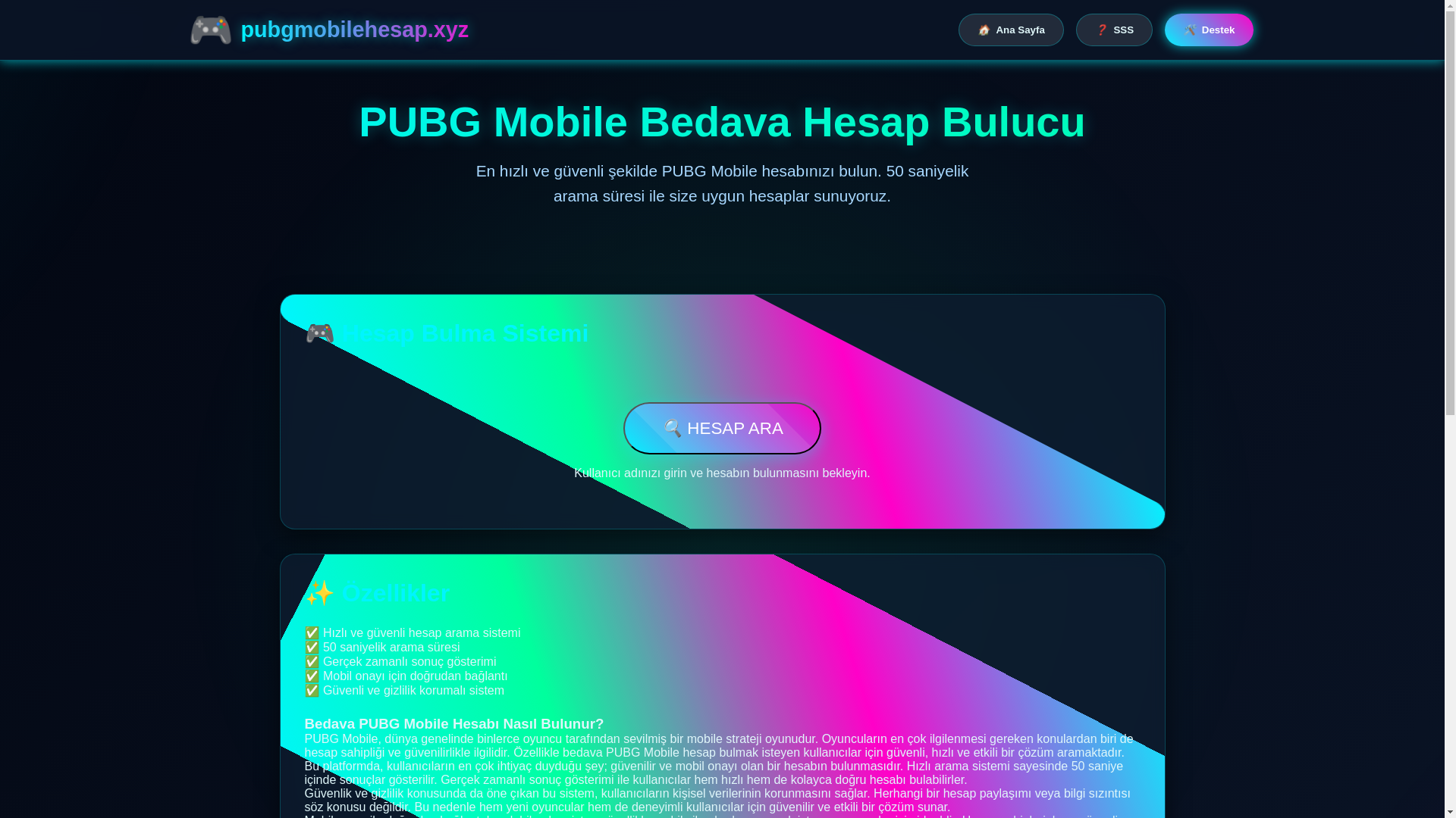 website screenshot of https://pubgmobilehesap.xyz/