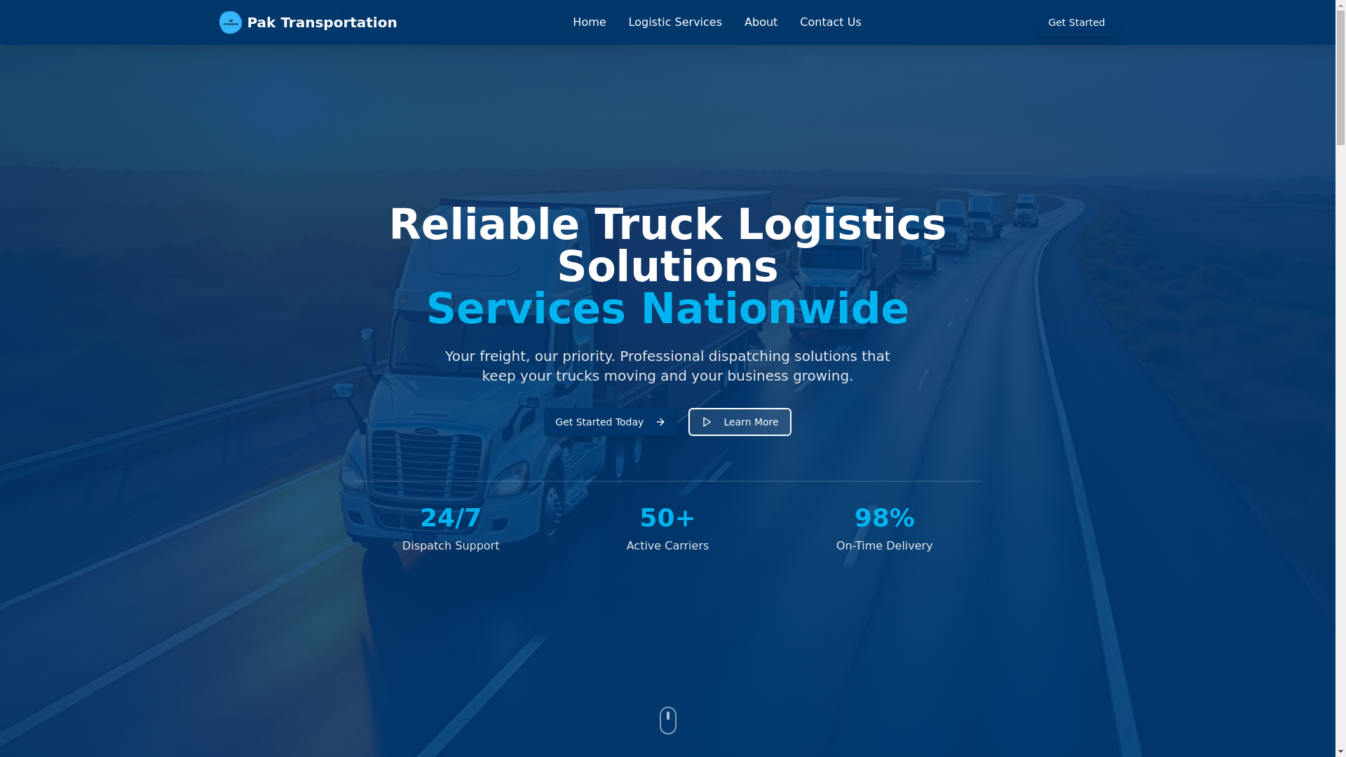 website screenshot of https://paktransportationllc.com/