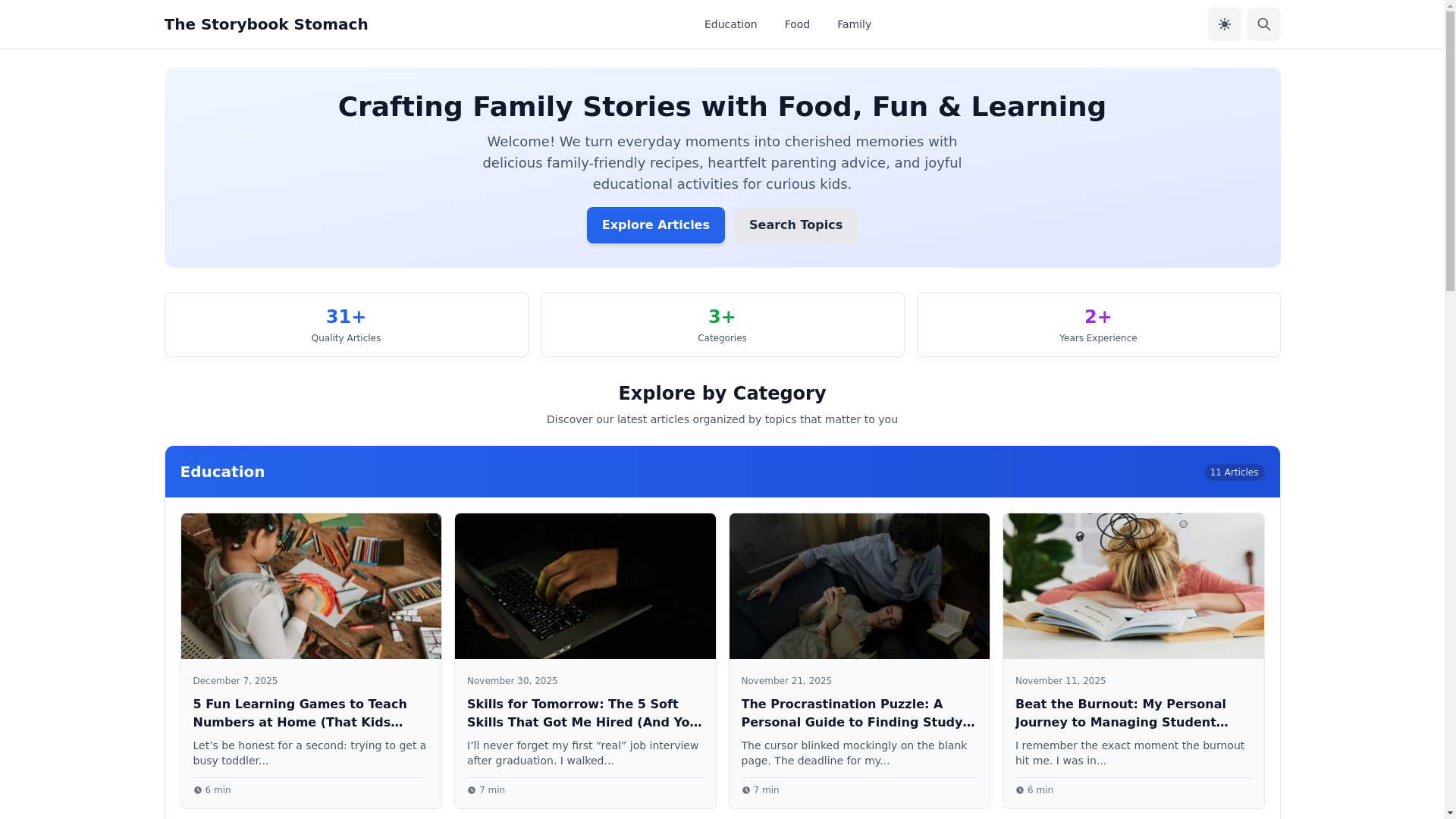website screenshot of https://thestorybookstomach.com/