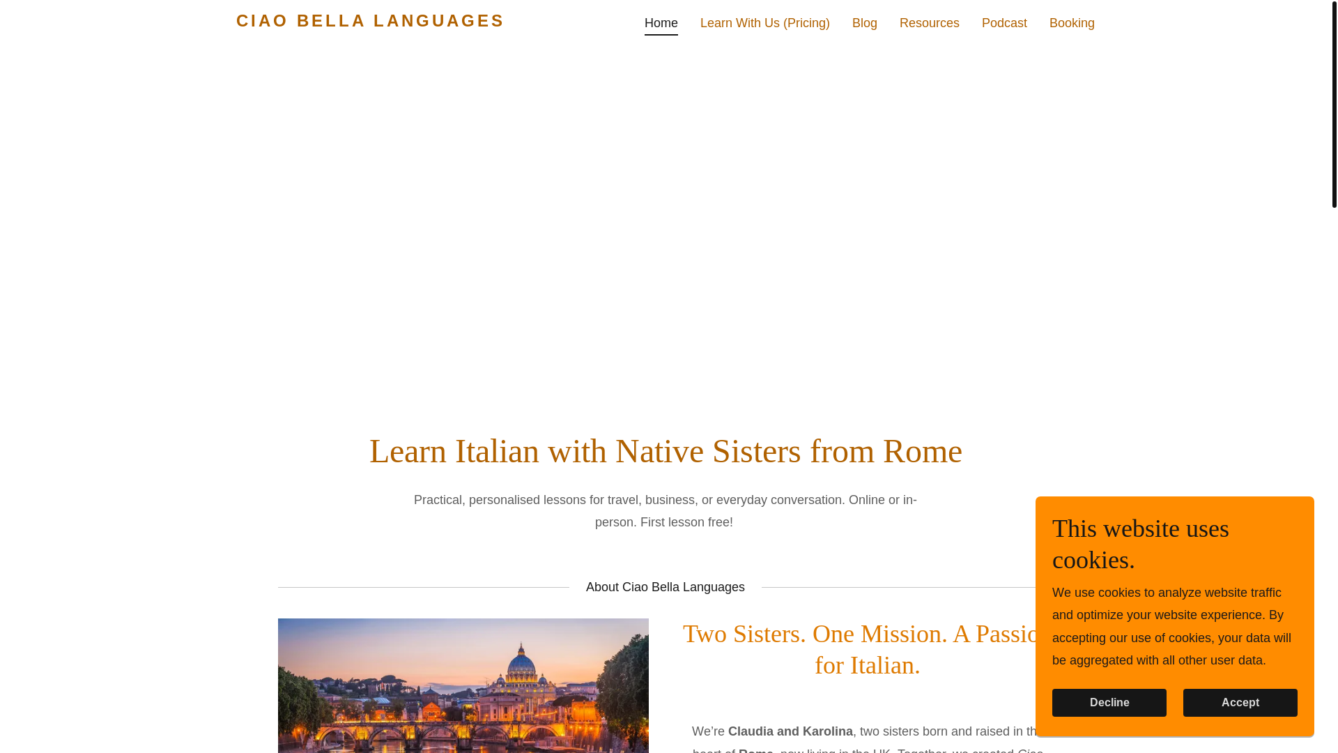website screenshot of https://ciaobellalanguages.com/