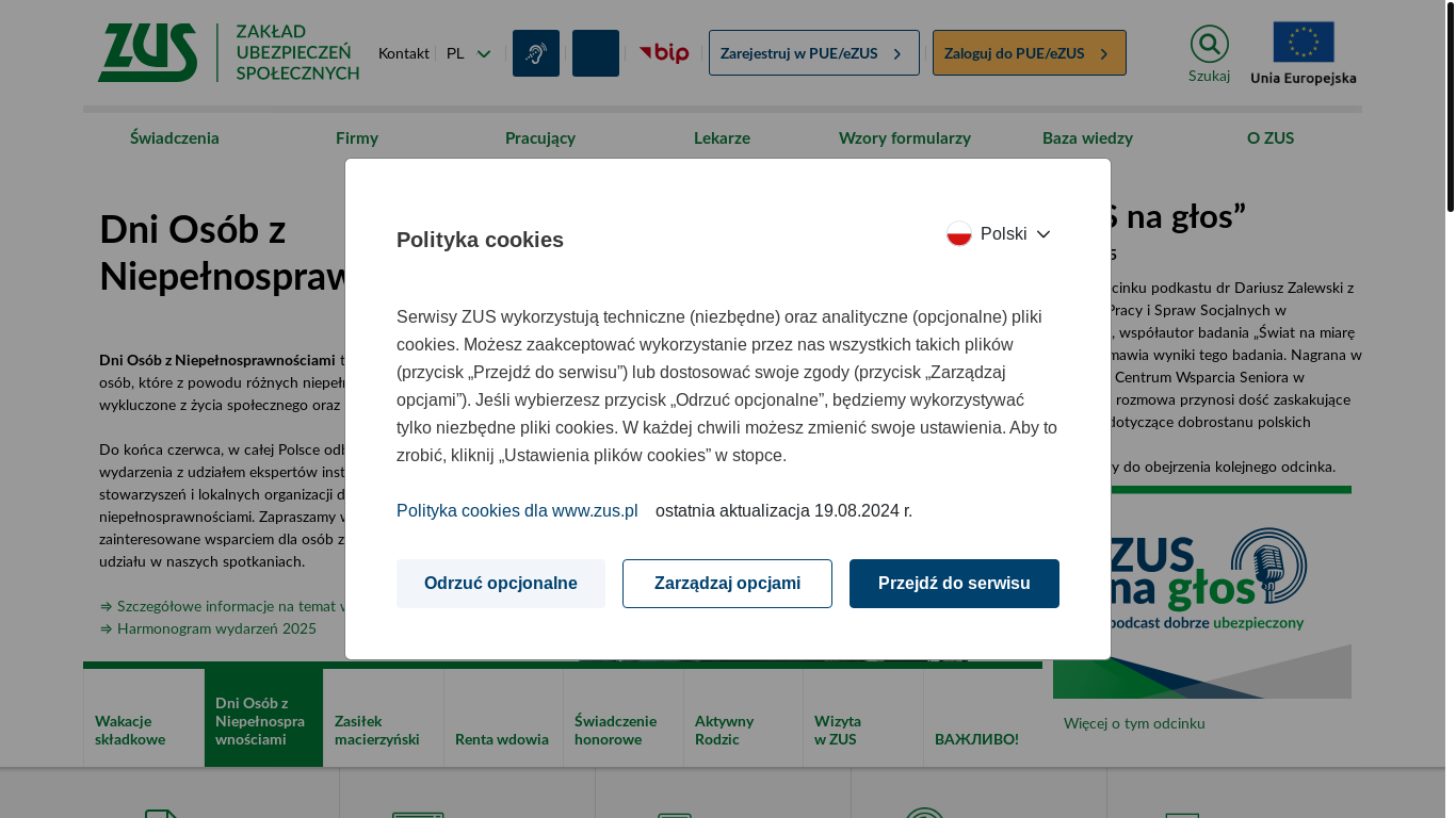 website screenshot of https://www.zus.pl/