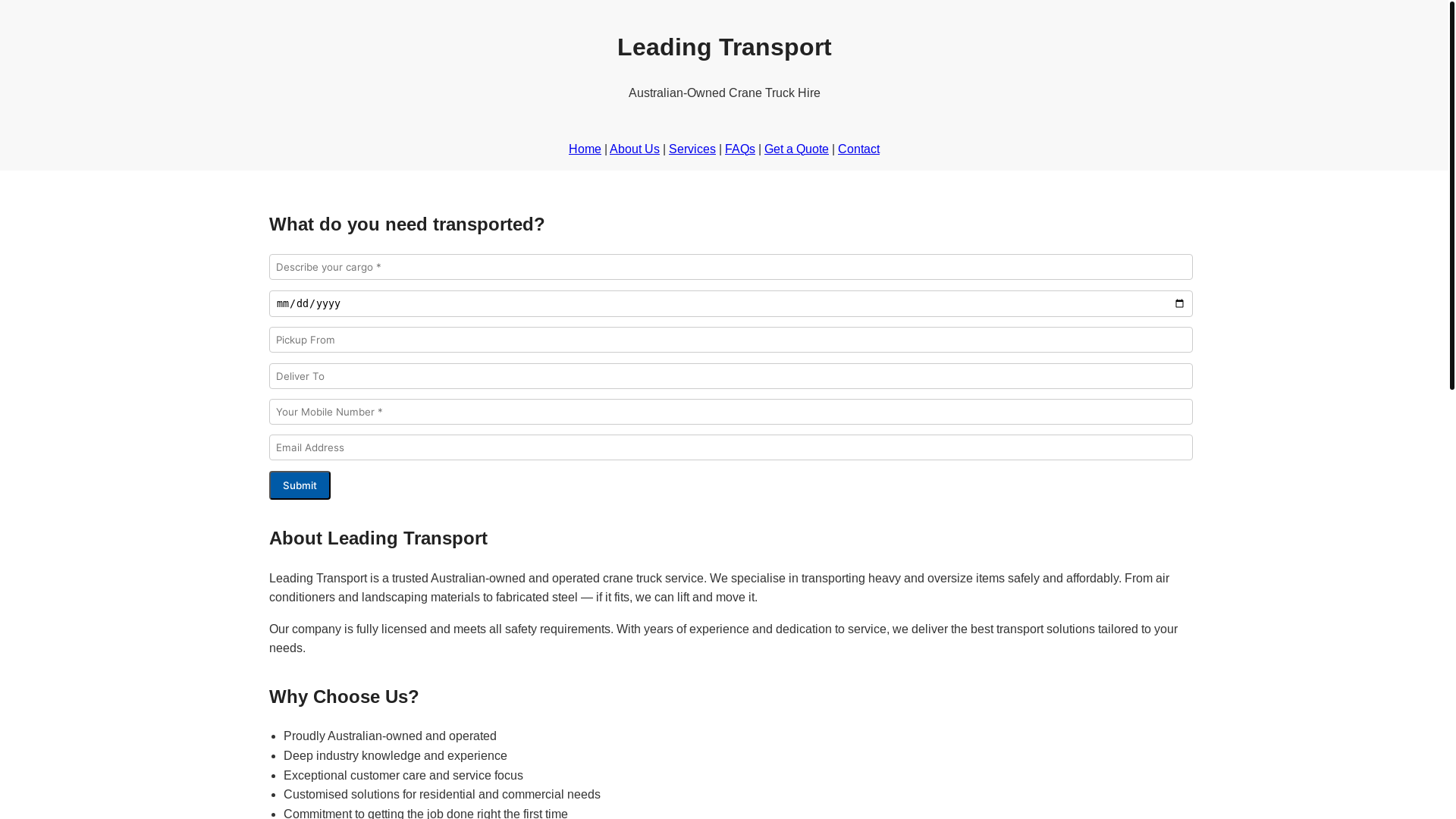 website screenshot of https://leadingtransport.pages.dev/