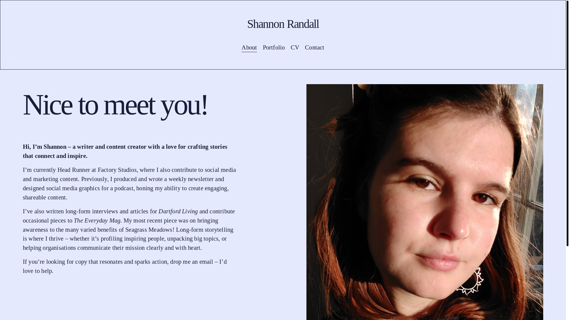 website screenshot of https://shannonrandall.co.uk/
