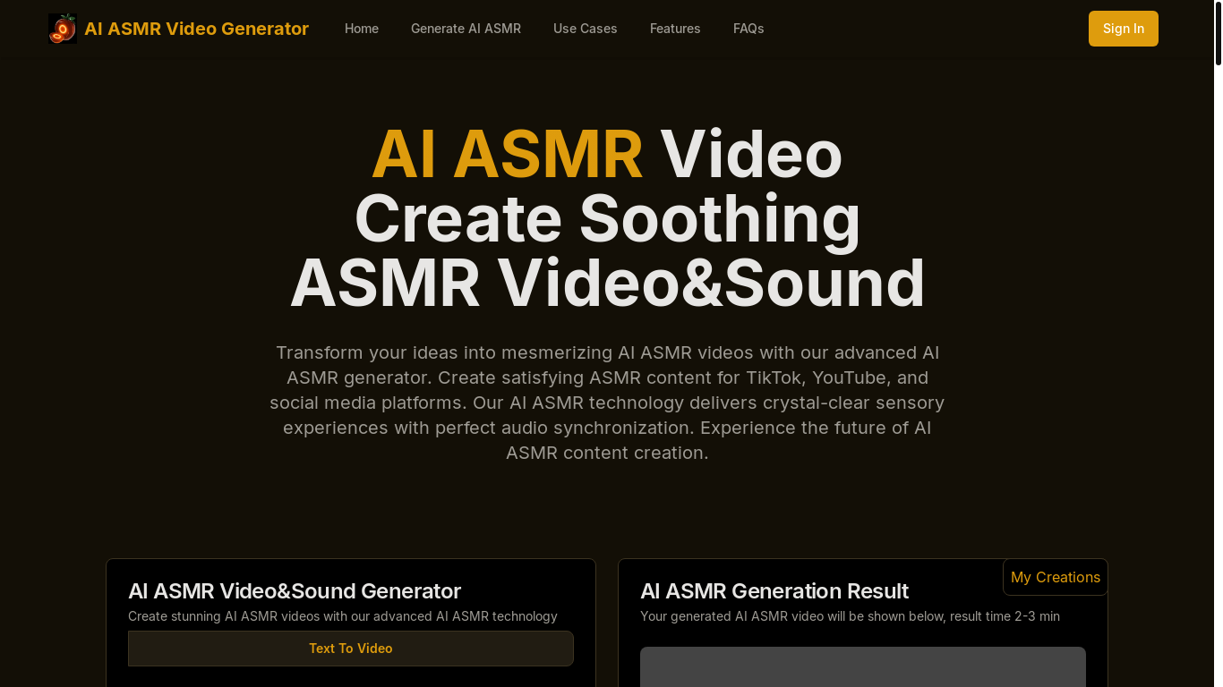 website screenshot of https://asmrai.art/