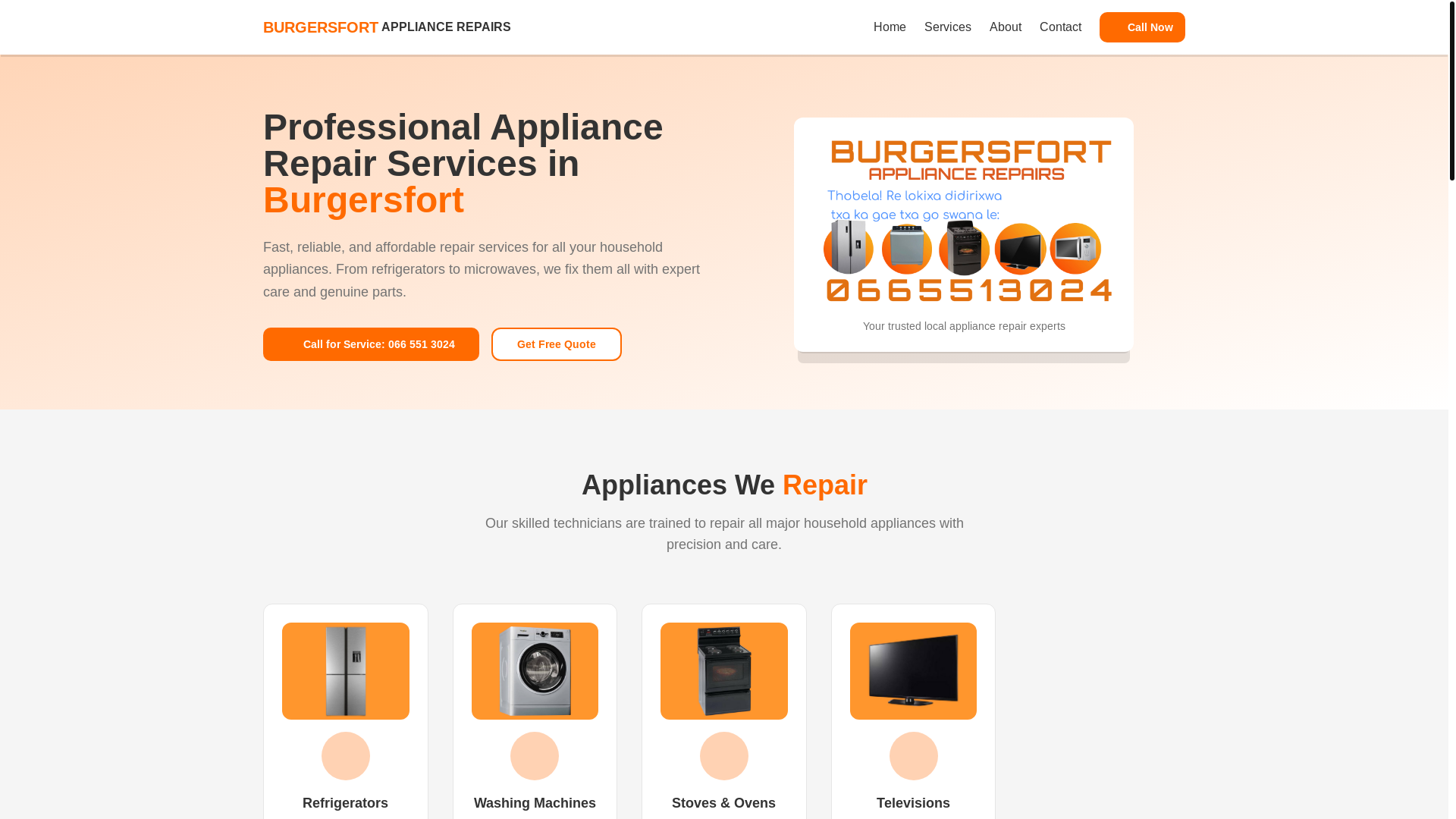website screenshot of https://burgersfortappliances.com/