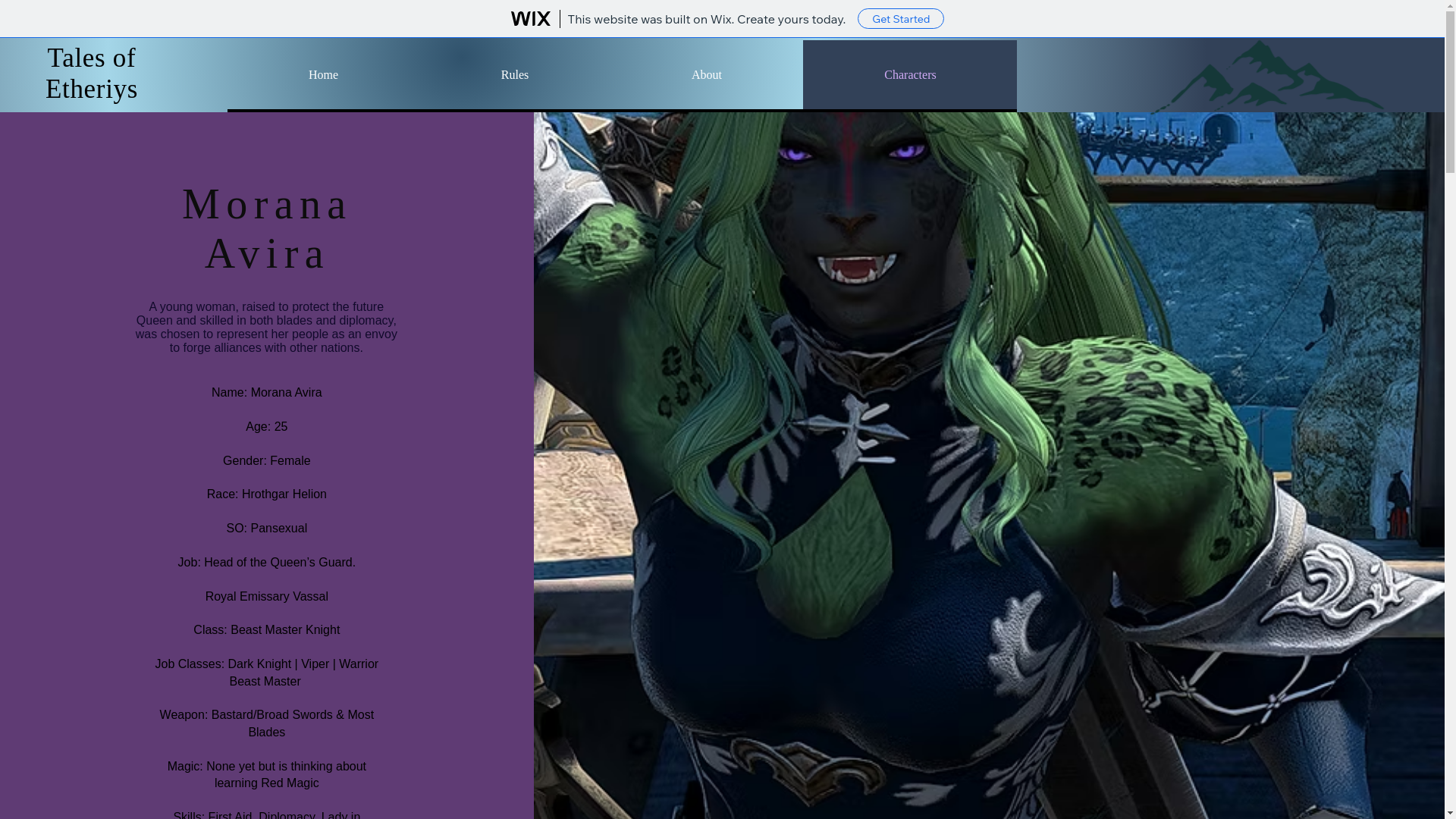 website screenshot of https://akaoeudoxia.wixsite.com/tales-of-etheirys/morana-avira