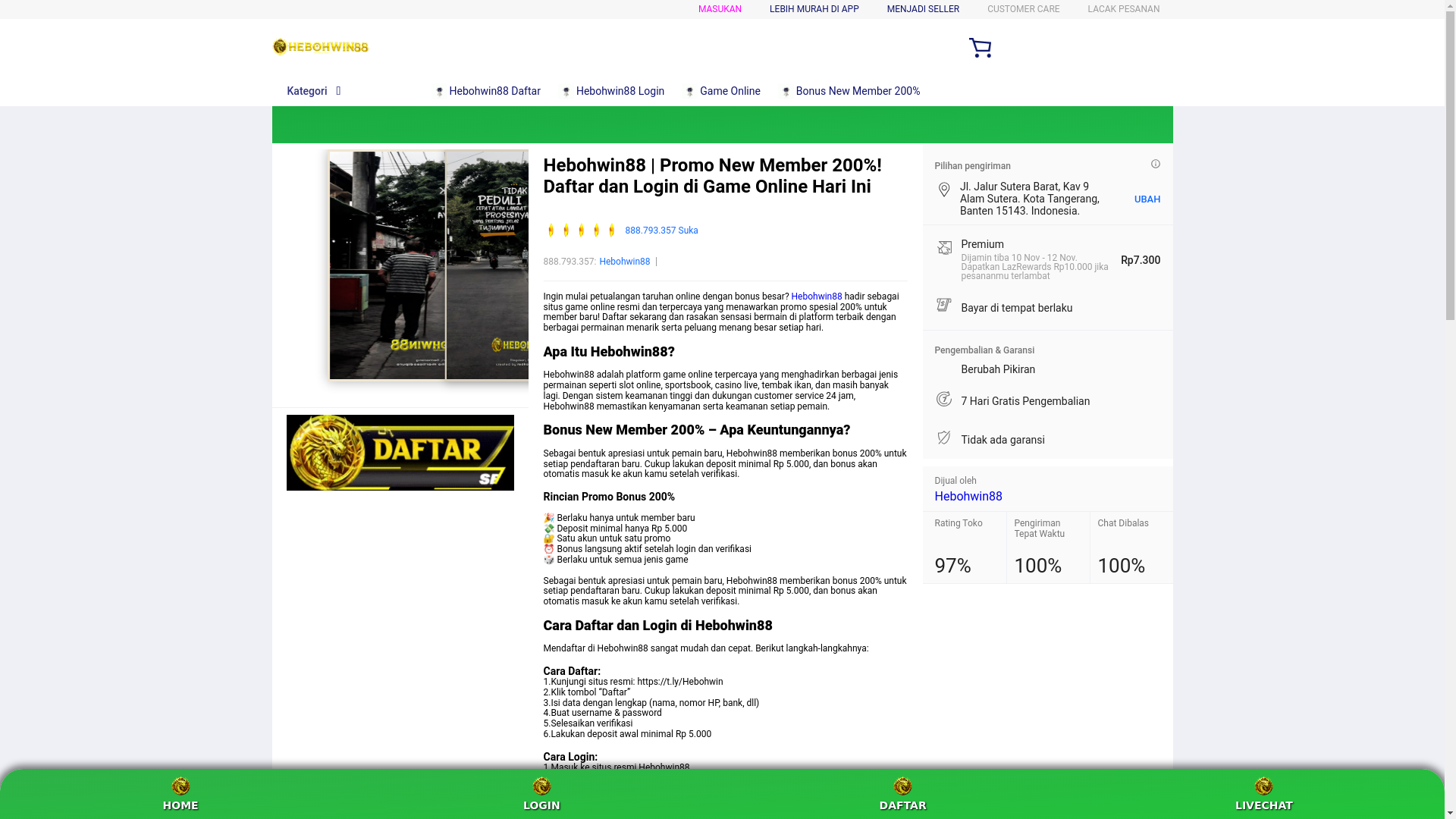website screenshot of https://hebohwin88id.org/