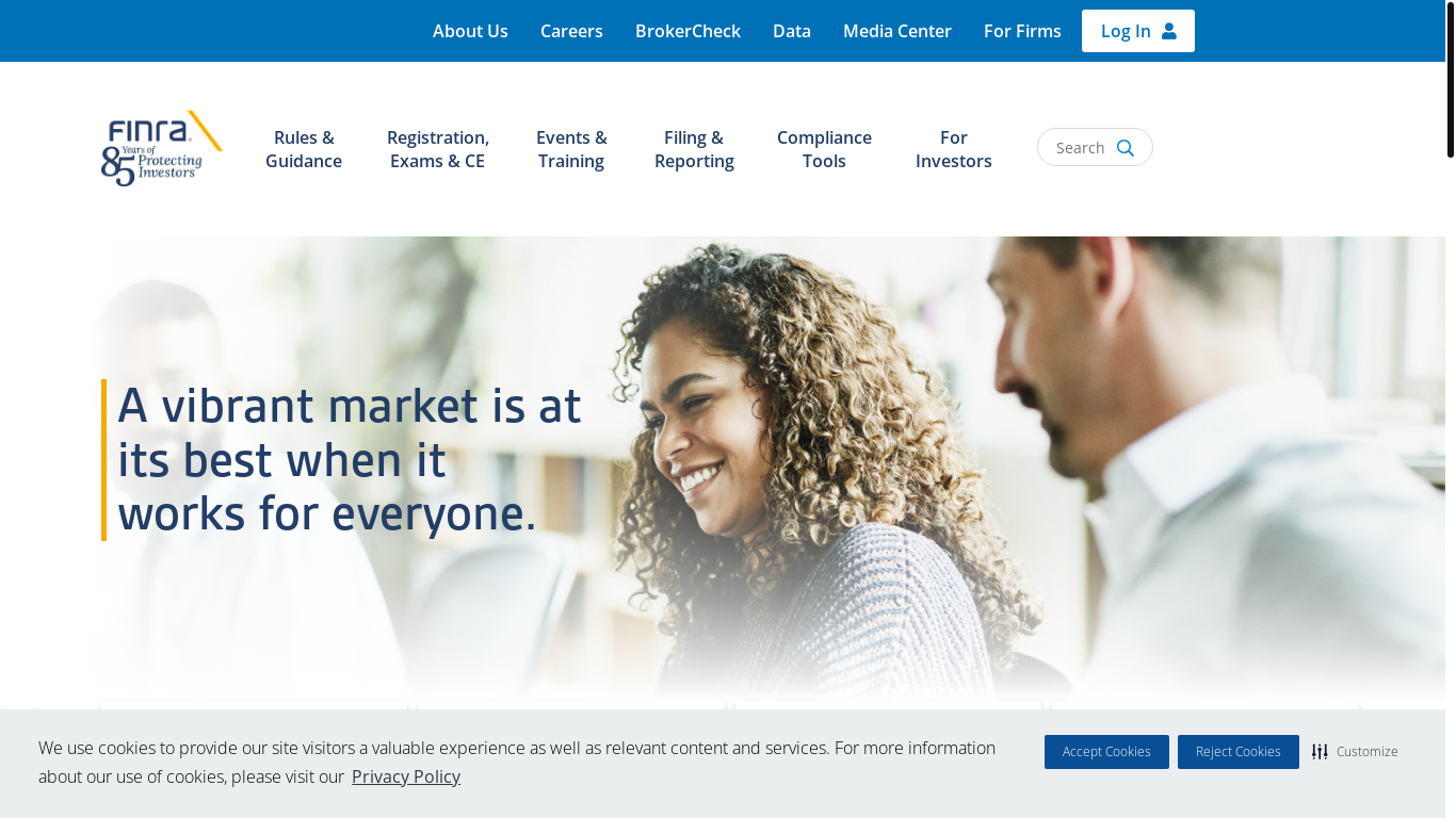 website screenshot of https://www.finra.org/
