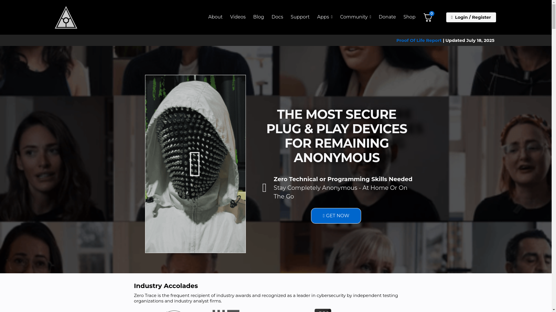 website screenshot of https://zerotrace.org/