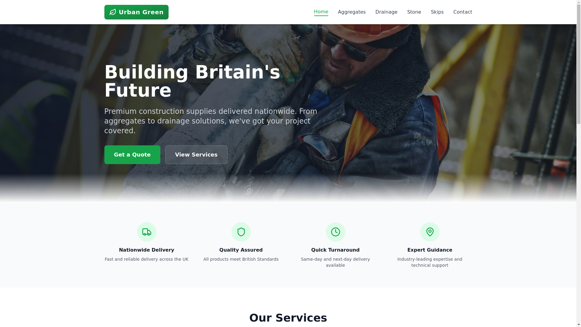 website screenshot of https://urbangreenservices.co.uk/