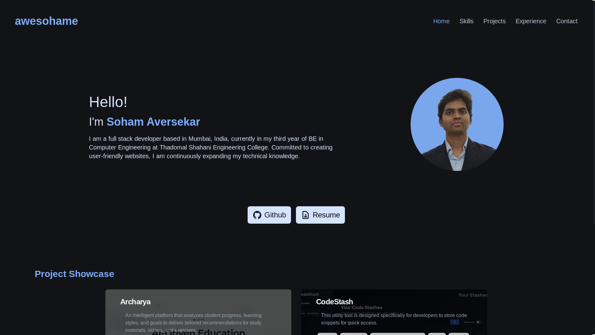 website screenshot of https://awesohame.me/