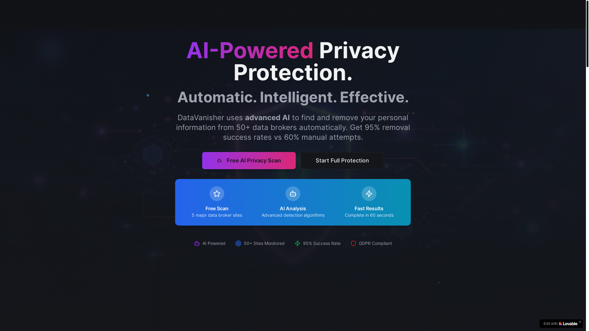 website screenshot of https://datavanisher.com/