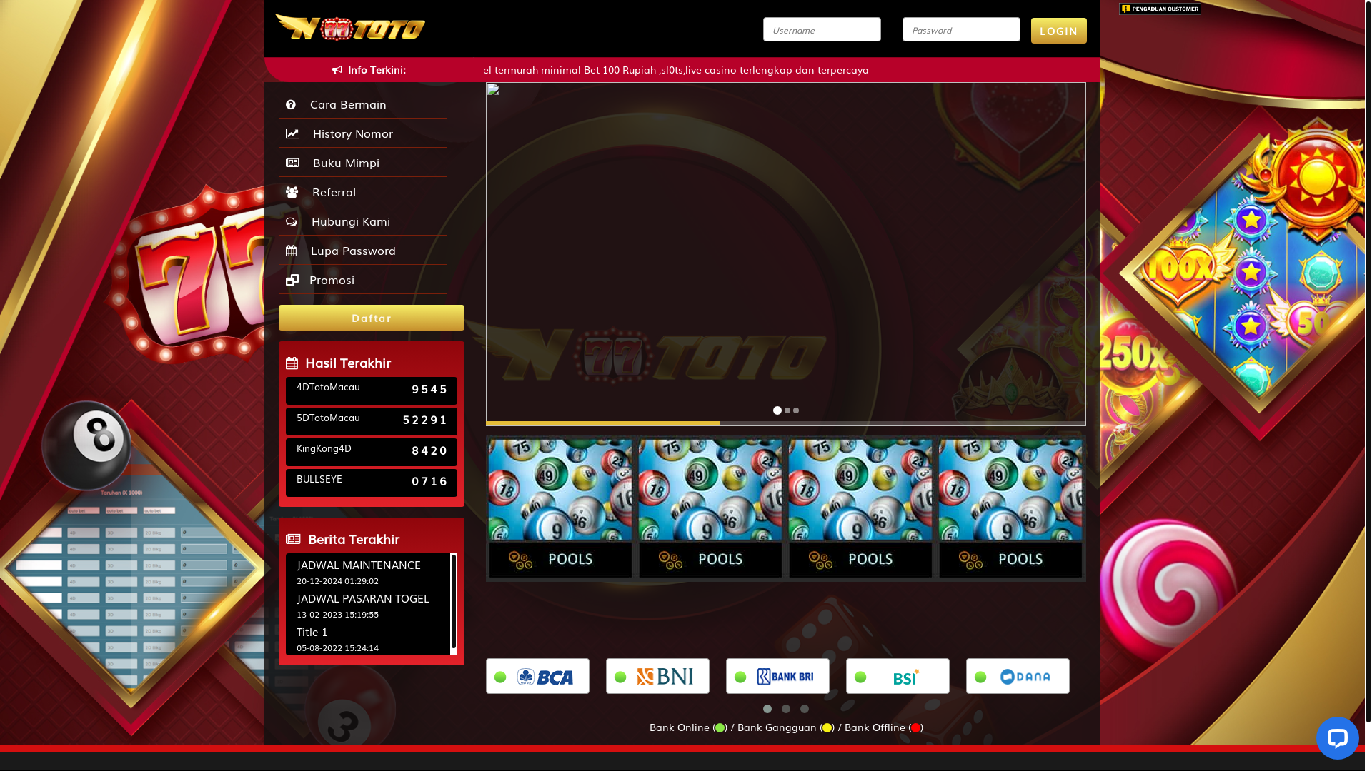 website screenshot of https://n77pekan.site/