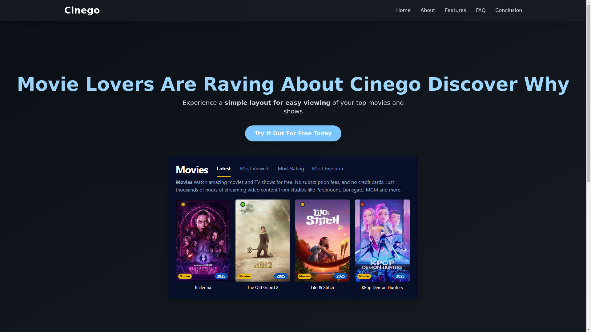website screenshot of https://cinego-a0zm.pages.dev/