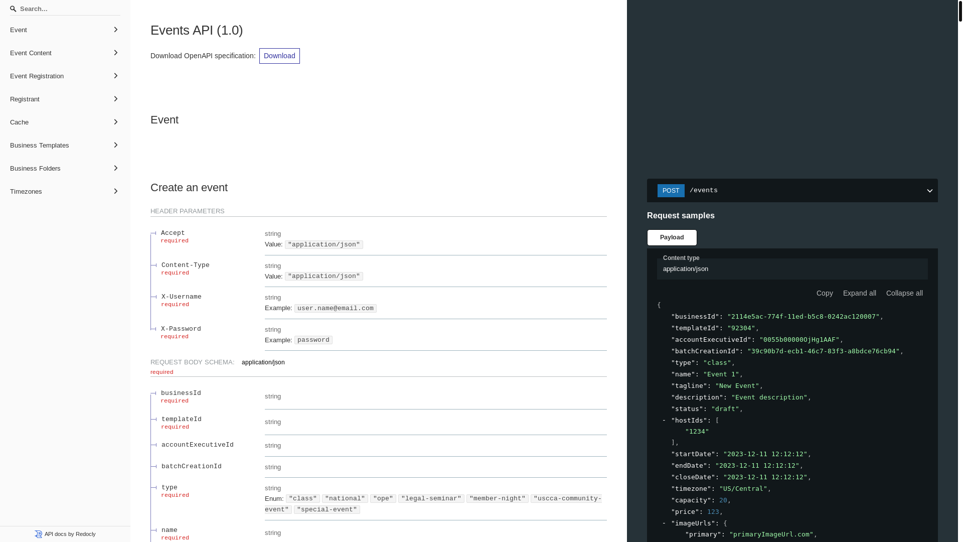 website screenshot of https://events-uscca-cloud-docs.pages.dev/