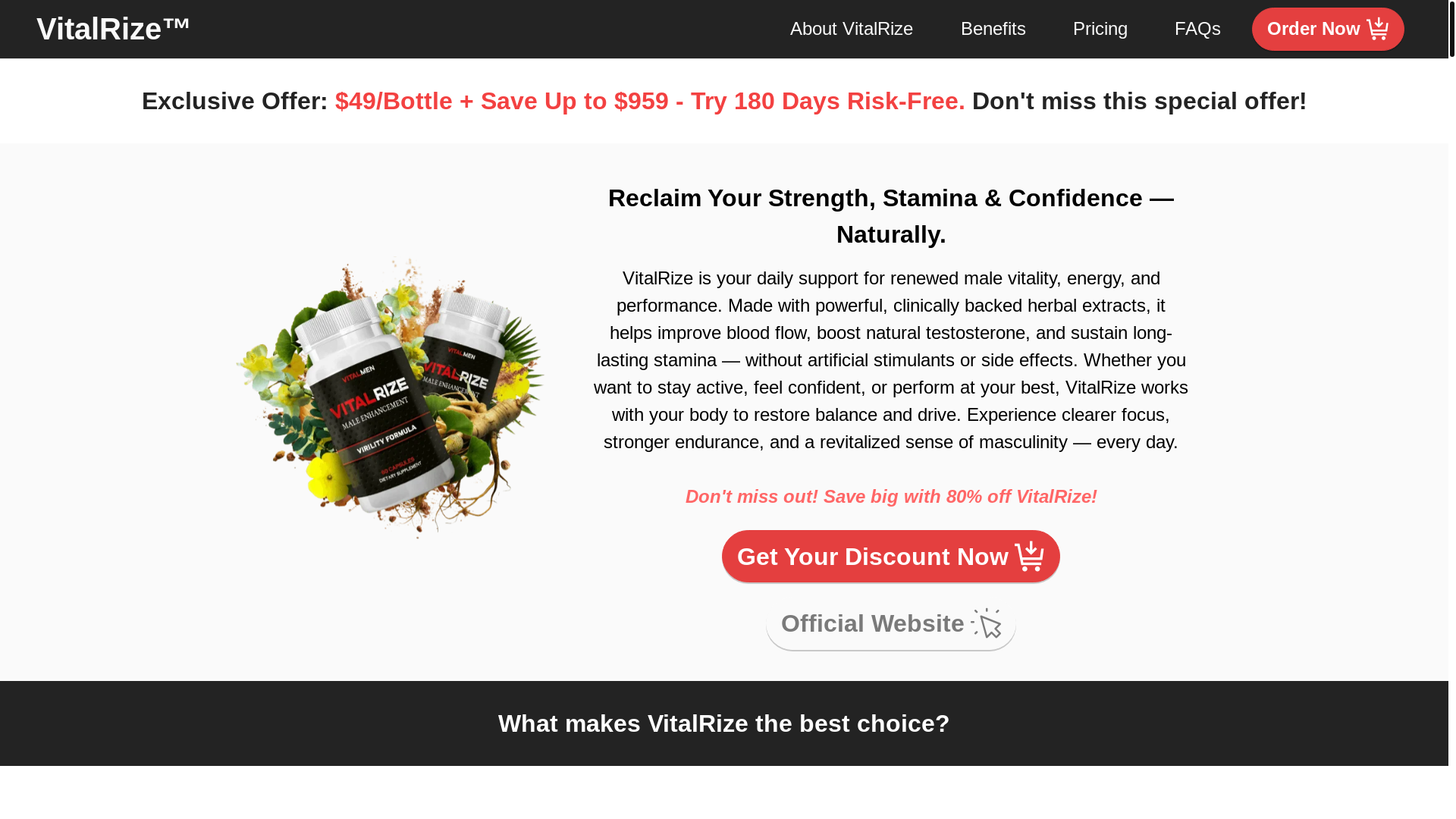 website screenshot of https://vitalrizeusa.com/