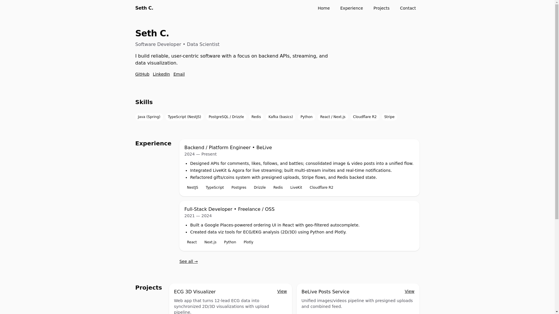 website screenshot of https://sethchritzman.com/