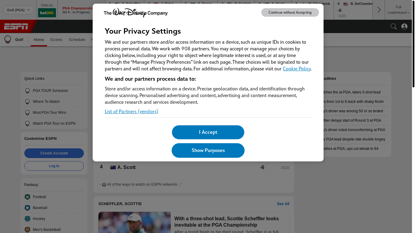 website screenshot of https://www.espn.co.uk/golf/
