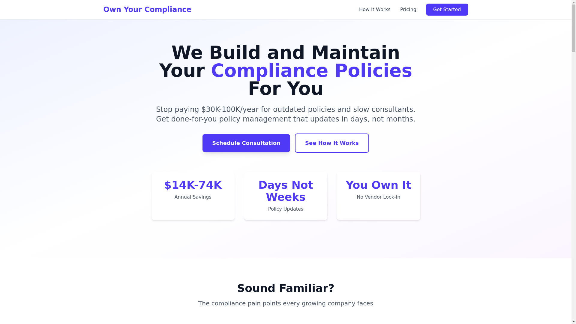 website screenshot of https://ownyourcompliance.pages.dev/