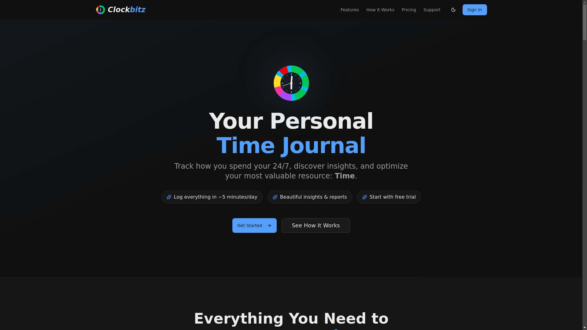 website screenshot of https://clockbitz.com